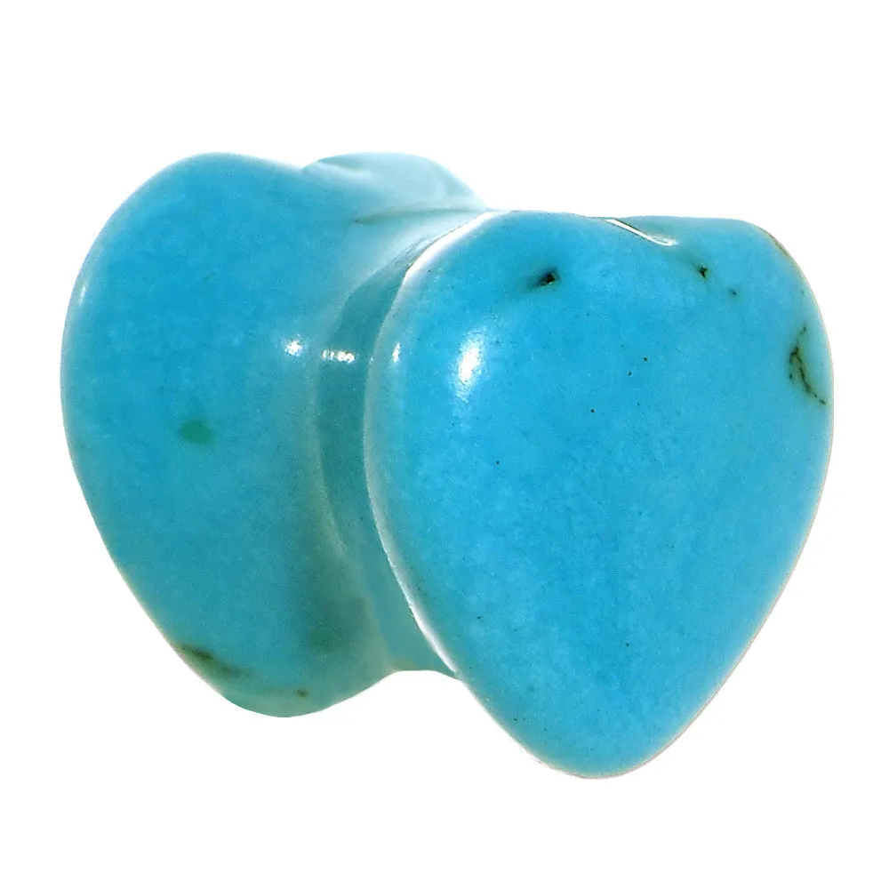 0 Gauge Natural Blue Turquoise Sweet Heart Stone Saddle Plug