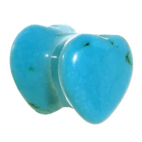 0 Gauge Natural Blue Turquoise Sweet Heart Stone Saddle Plug