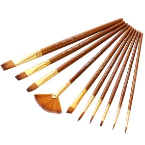 10 Wooden Poles Watercolor Brush Pen  Nylon Hair Brush