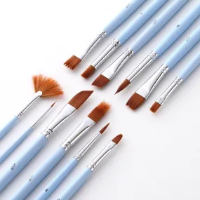 12 Multi-Shape  Nylon Wool Copper Tube P Set Gouache Brush Pen Light Blue Rod Brush