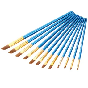 12 PCs Blue Rod Brush Nylon Wool Gouache Brush