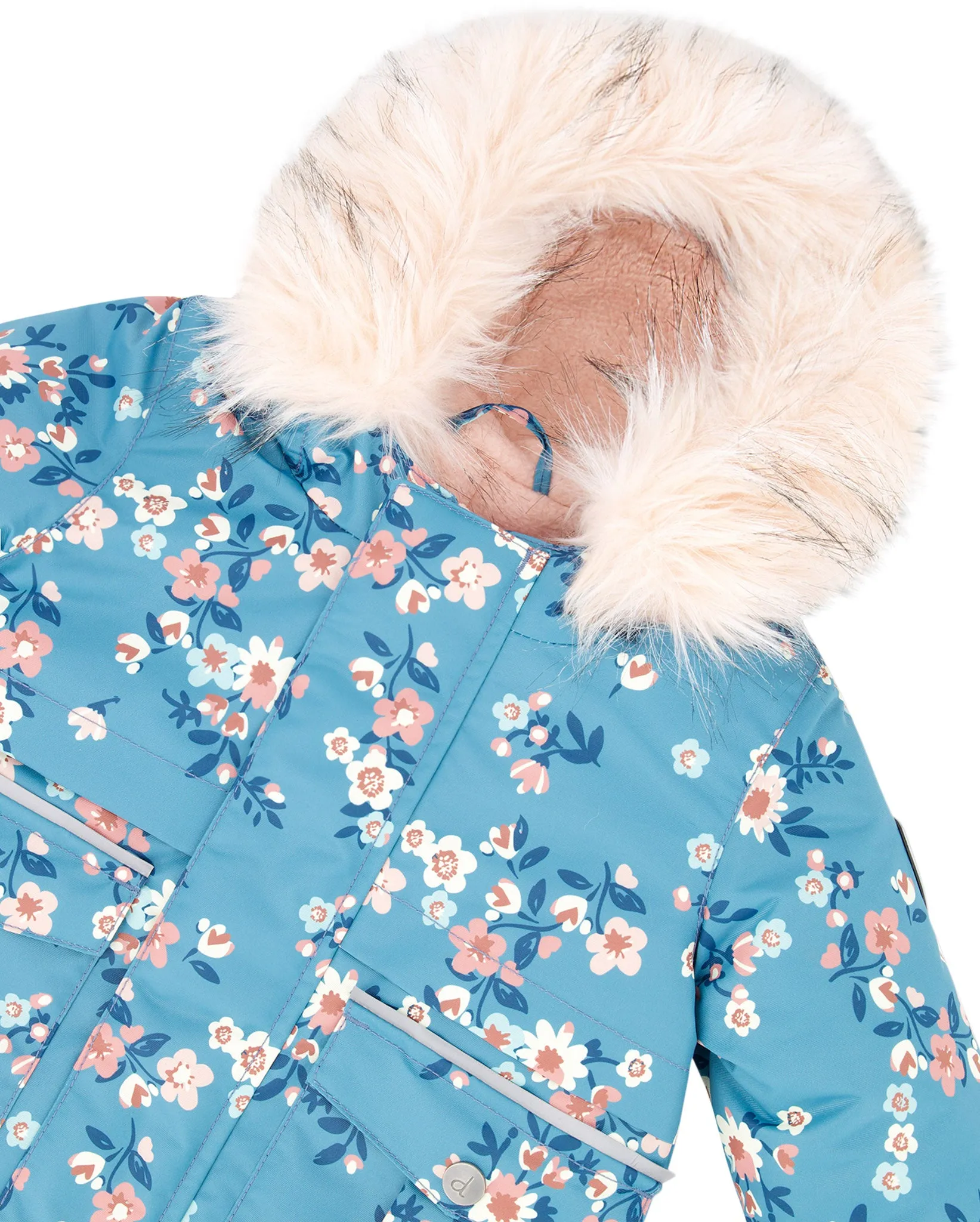 Ancient Rose with Spring Flower Print Two Piece Snowsuit - Baby Girls|-|Habit de neige deux pièces rose ancien avec imprimé de fleur printemps - Bébé