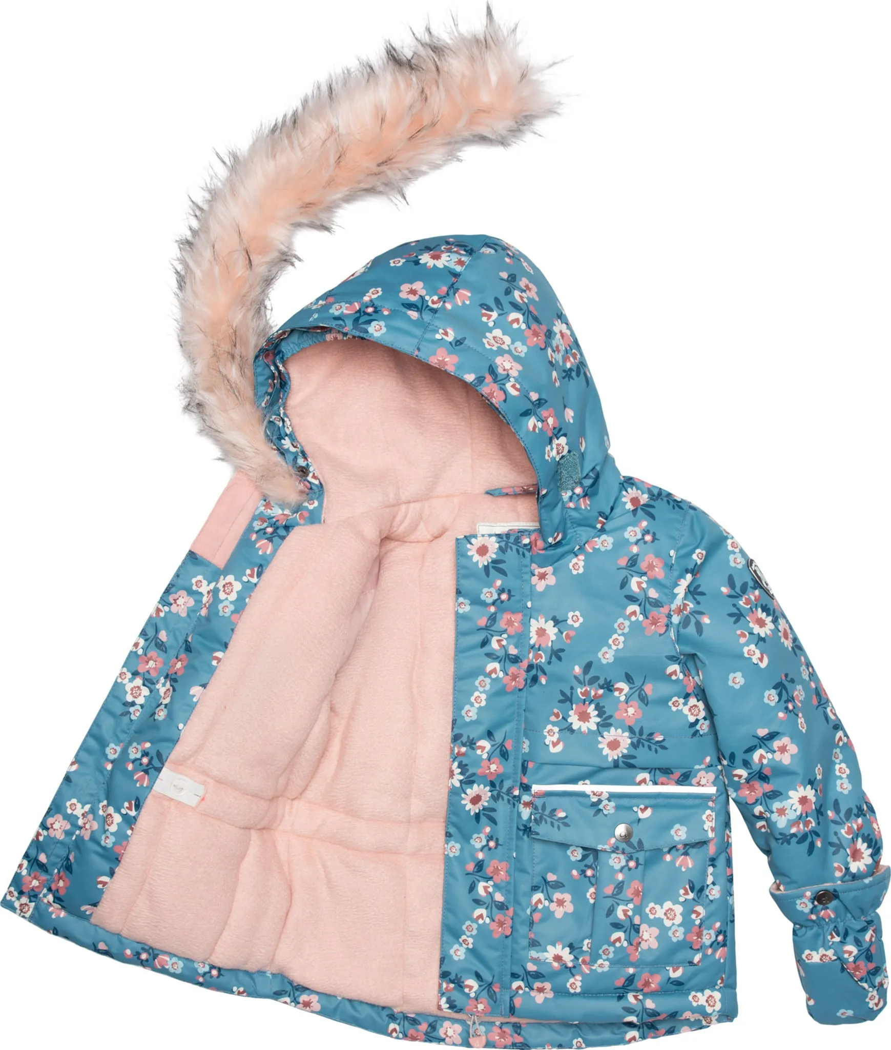 Ancient Rose with Spring Flower Print Two Piece Snowsuit - Baby Girls|-|Habit de neige deux pièces rose ancien avec imprimé de fleur printemps - Bébé