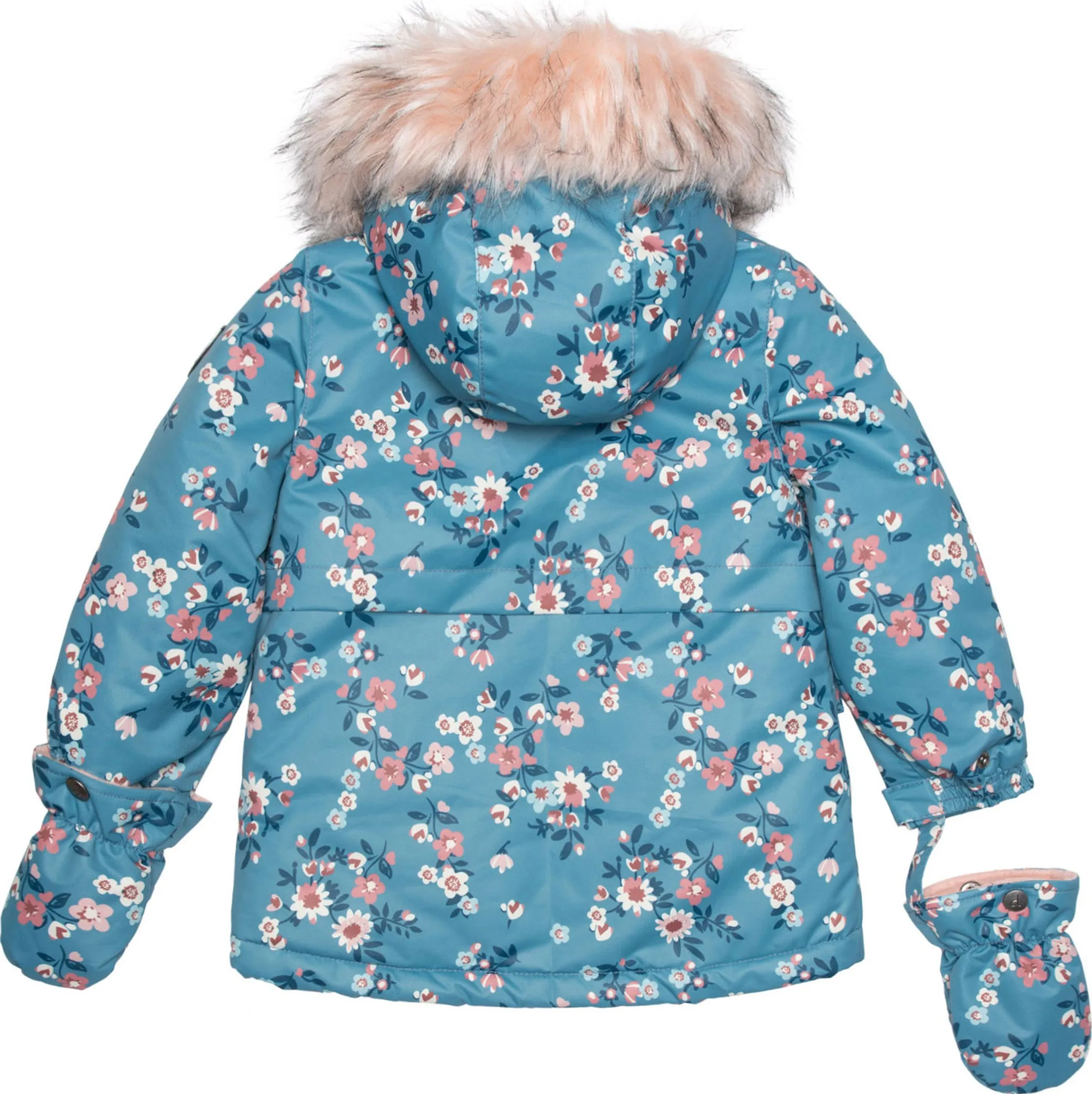 Ancient Rose with Spring Flower Print Two Piece Snowsuit - Baby Girls|-|Habit de neige deux pièces rose ancien avec imprimé de fleur printemps - Bébé