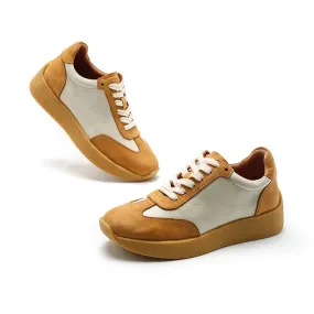 Army Trainer Leather Low-top Sneakers for Women Color Blocking in Yellow/Khaki