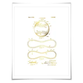 Baseball Patent Illustration Gold Foil Print. 7 Foil Colours. Sports Poster. Vintage Art Print