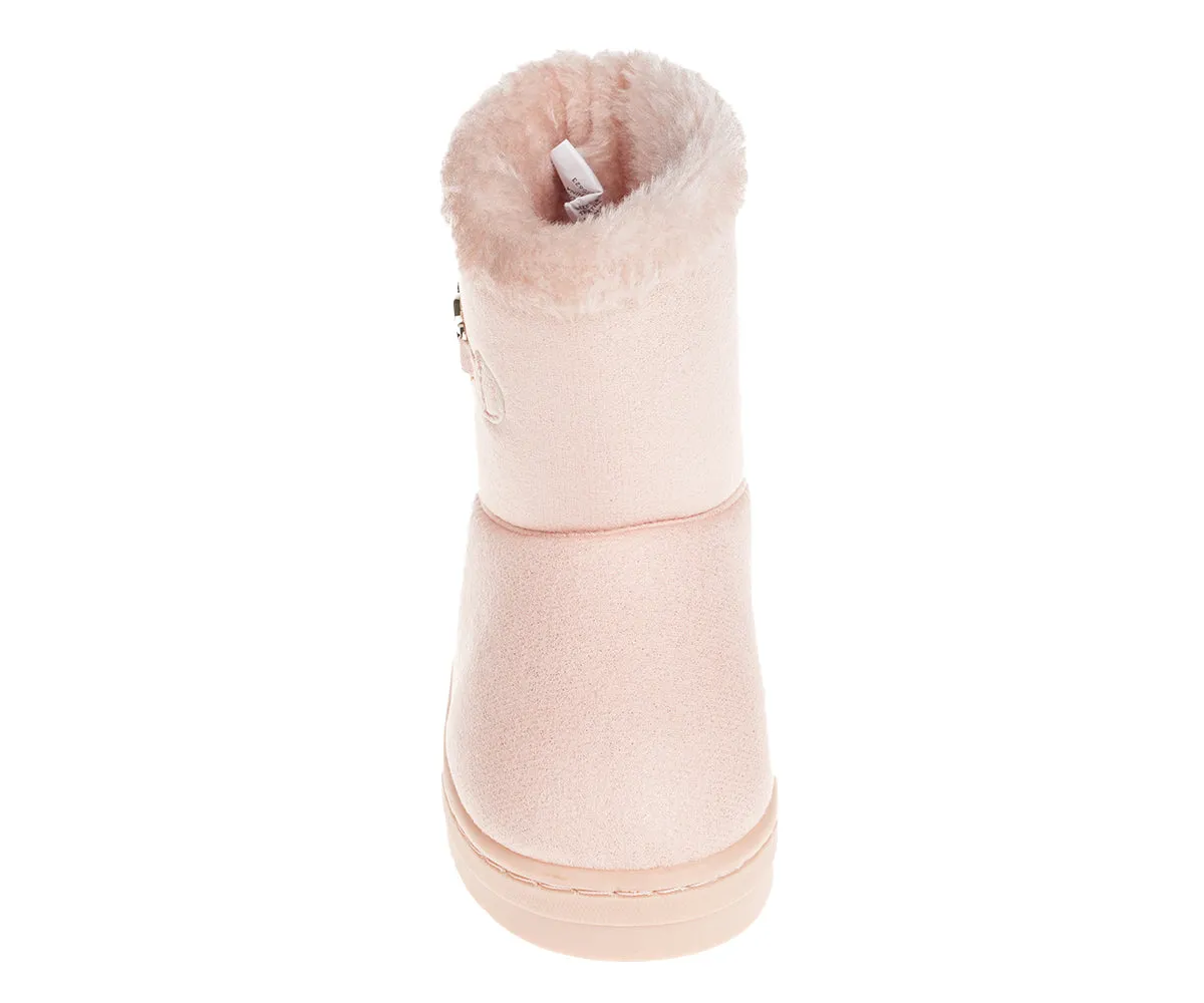 bebe Girl's Winter Boots Fur Boot Cuffs Sherpa Lined Shearling Microsuede Boots - Warm Boots For Toddler, Rose Gold/Sand