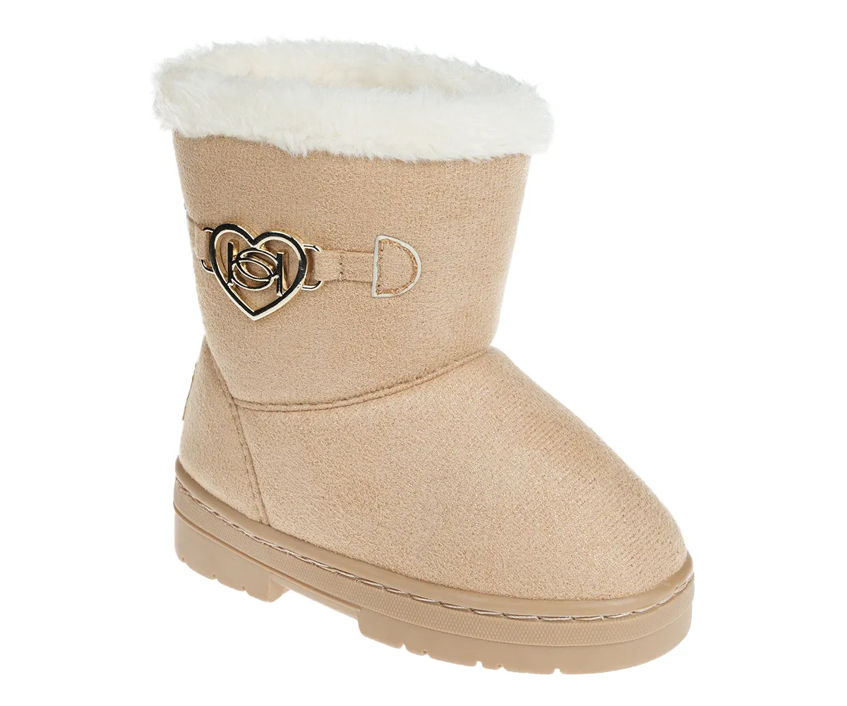 bebe Girl's Winter Boots Fur Boot Cuffs Sherpa Lined Shearling Microsuede Boots - Warm Boots For Toddler, Rose Gold/Sand