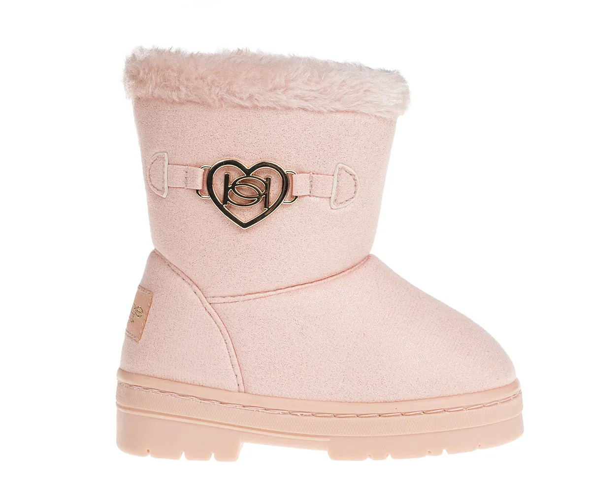 bebe Girl's Winter Boots Fur Boot Cuffs Sherpa Lined Shearling Microsuede Boots - Warm Boots For Toddler, Rose Gold/Sand