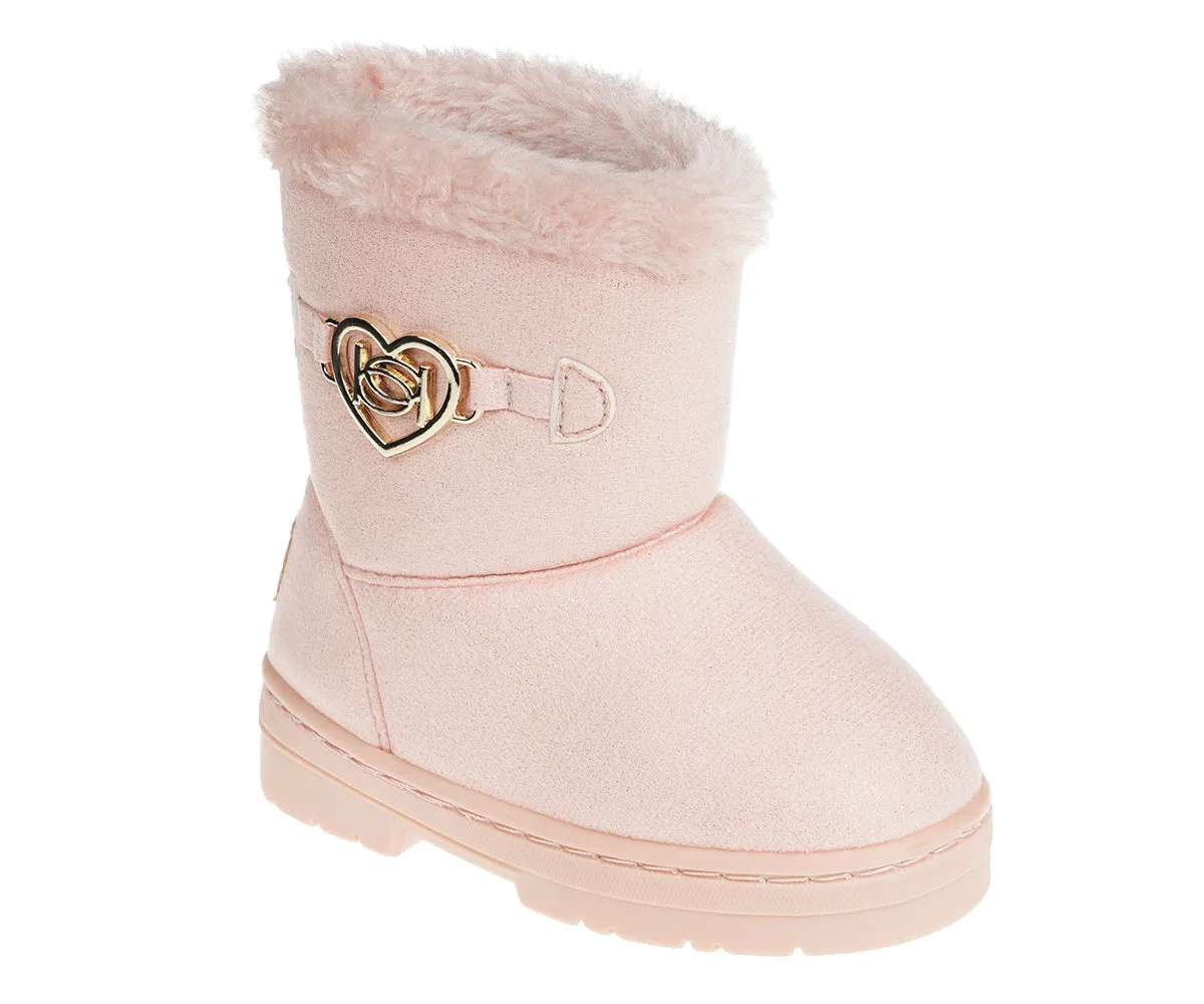 bebe Girl's Winter Boots Fur Boot Cuffs Sherpa Lined Shearling Microsuede Boots - Warm Boots For Toddler, Rose Gold/Sand