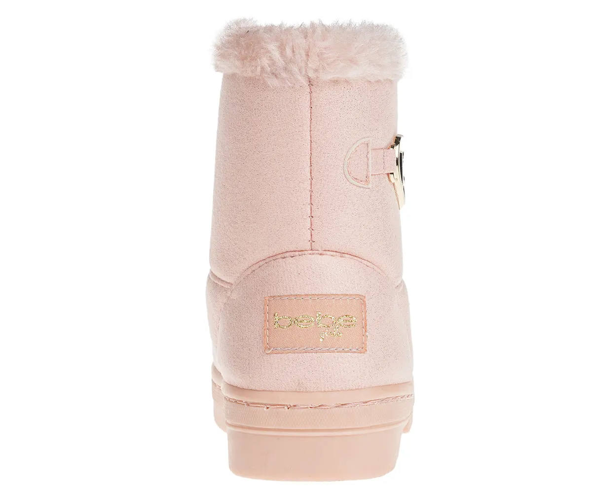 bebe Girl's Winter Boots Fur Boot Cuffs Sherpa Lined Shearling Microsuede Boots - Warm Boots For Toddler, Rose Gold/Sand