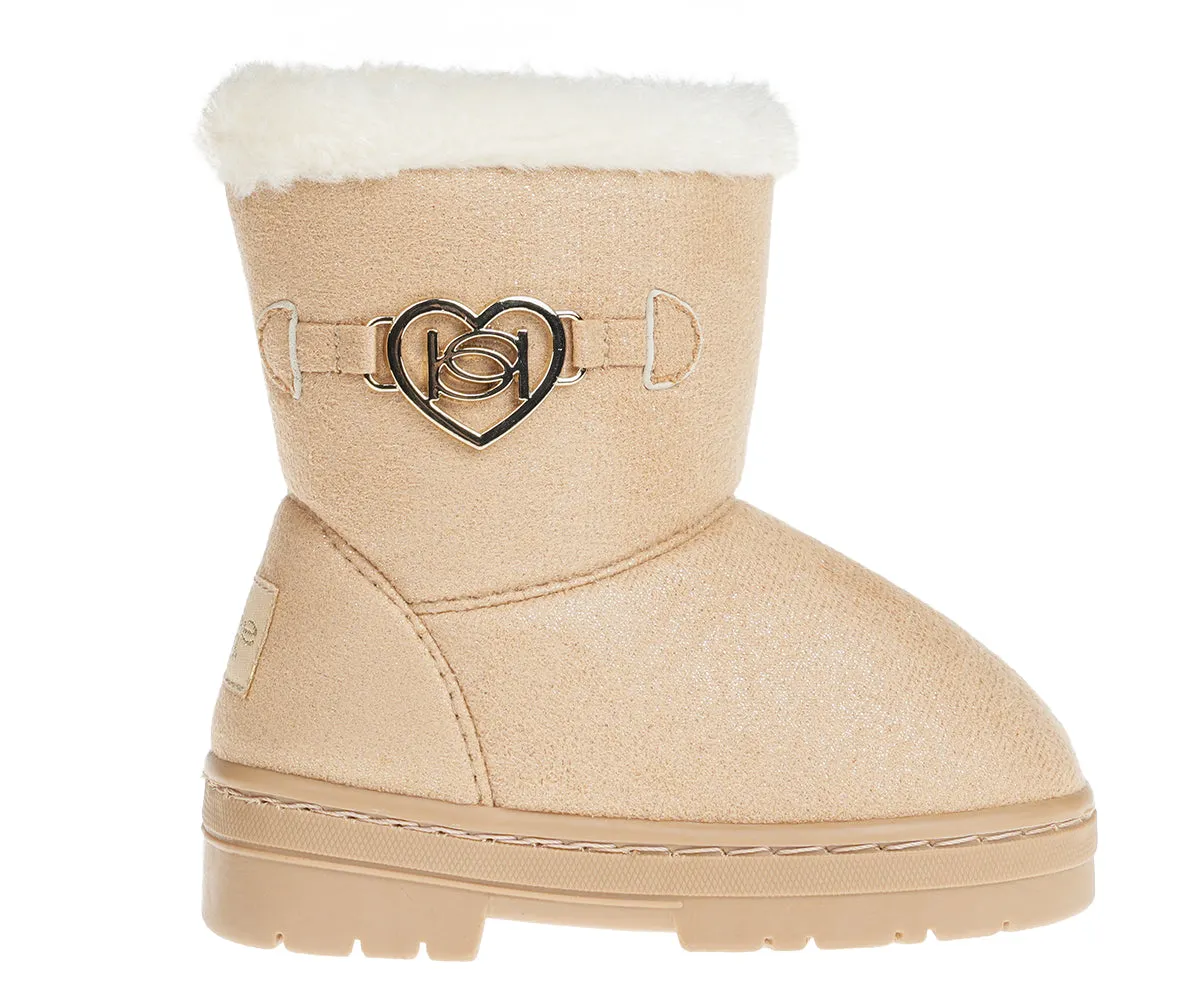 bebe Girl's Winter Boots Fur Boot Cuffs Sherpa Lined Shearling Microsuede Boots - Warm Boots For Toddler, Rose Gold/Sand