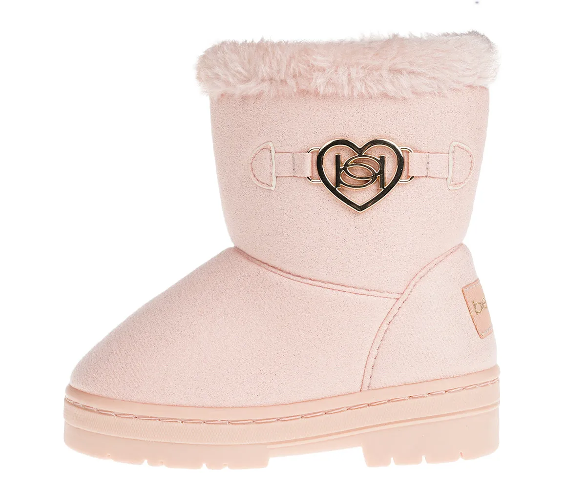 bebe Girl's Winter Boots Fur Boot Cuffs Sherpa Lined Shearling Microsuede Boots - Warm Boots For Toddler, Rose Gold/Sand