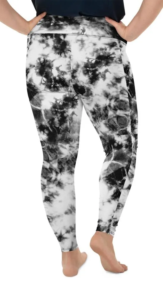 Black & White Tie Dye Plus Size Leggings