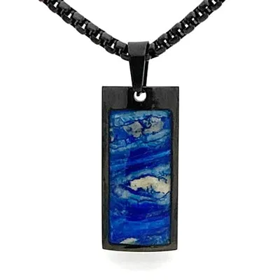 Black Stainless Steel Rectangle Pendant with a Blue Siberian Agate Inlay