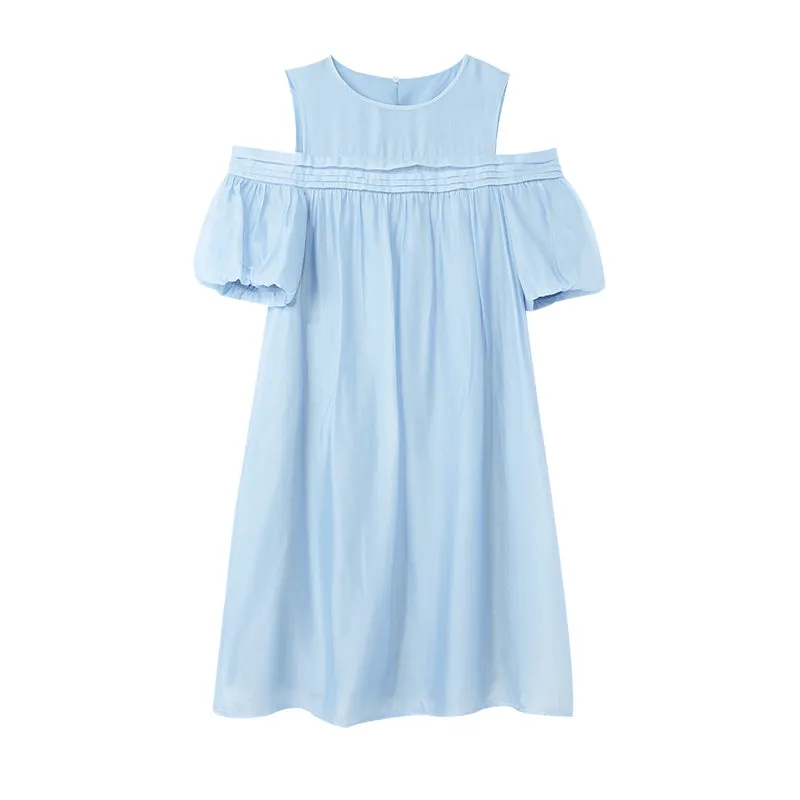 Blue Tencel Cold Shoulder Mini Dress