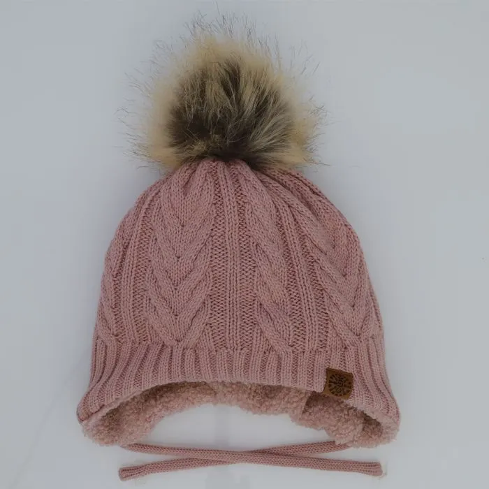 Calikids Knit Pom Pom Hat - Rose