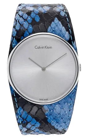 Calvin Klein Spellbound Blue and Black Leather Silver Dial Quartz Womens Watch K5V231V6