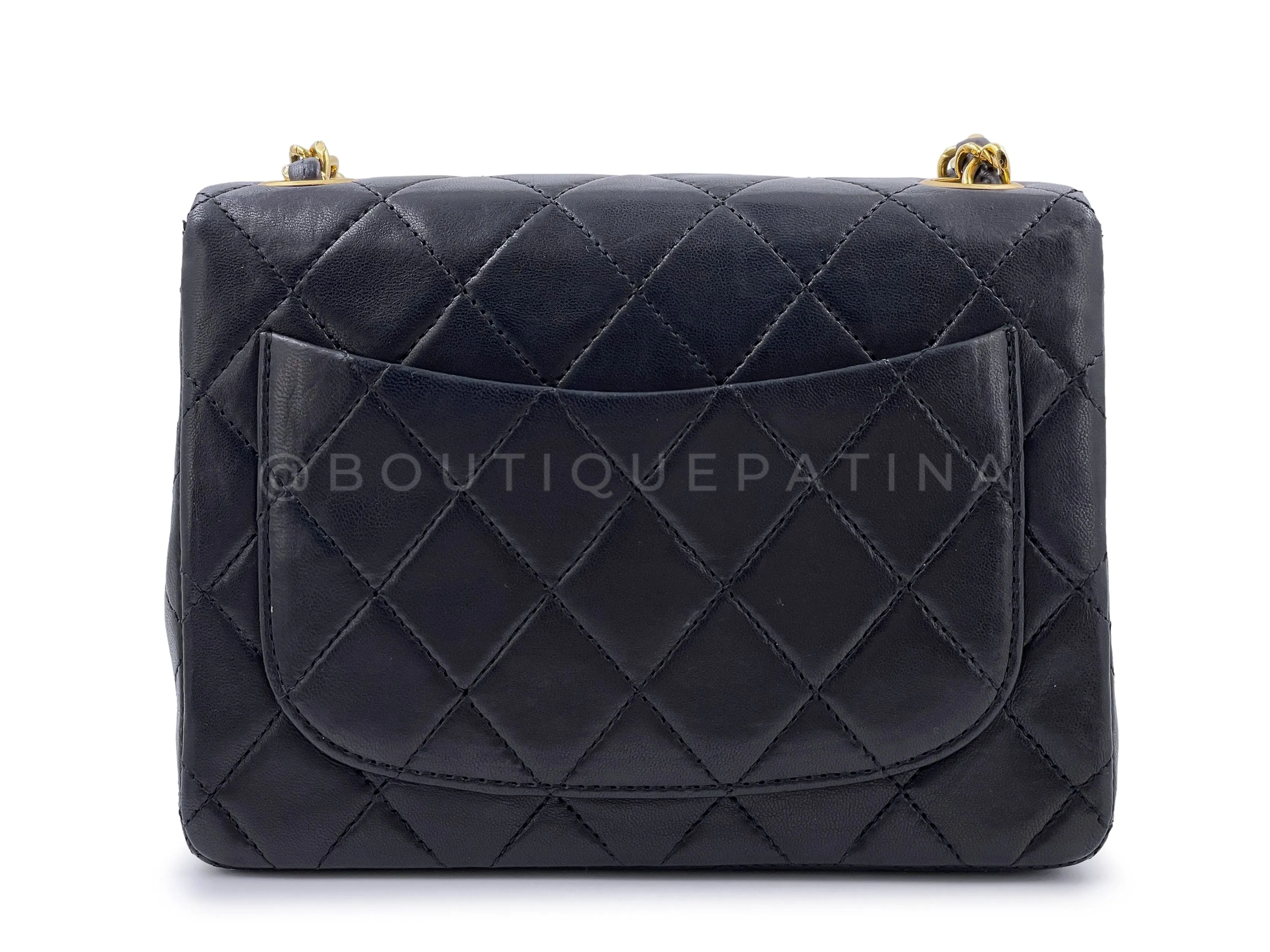 Chanel 1989 Vintage Black Square Mini Flap Bag 24k GHW Lambskin