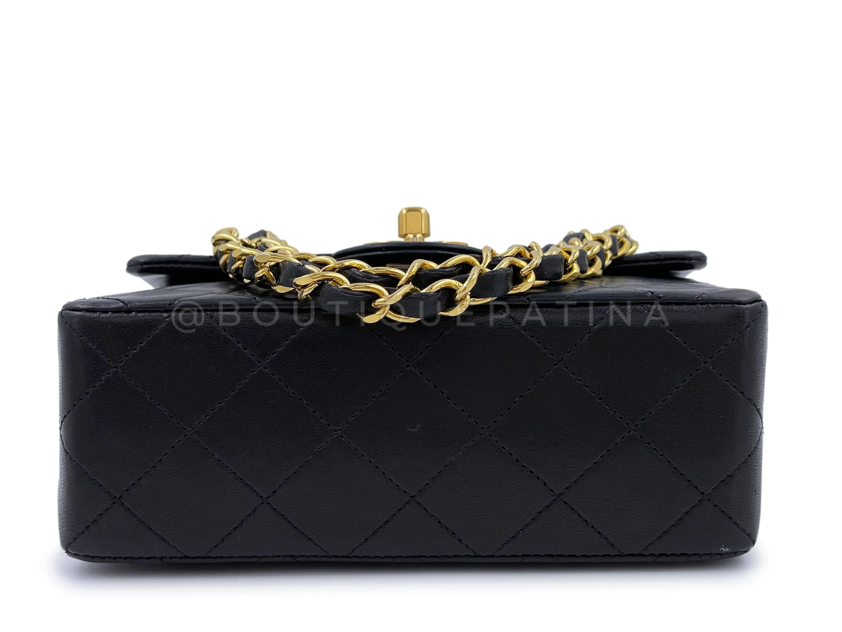 Chanel 1989 Vintage Black Square Mini Flap Bag 24k GHW Lambskin