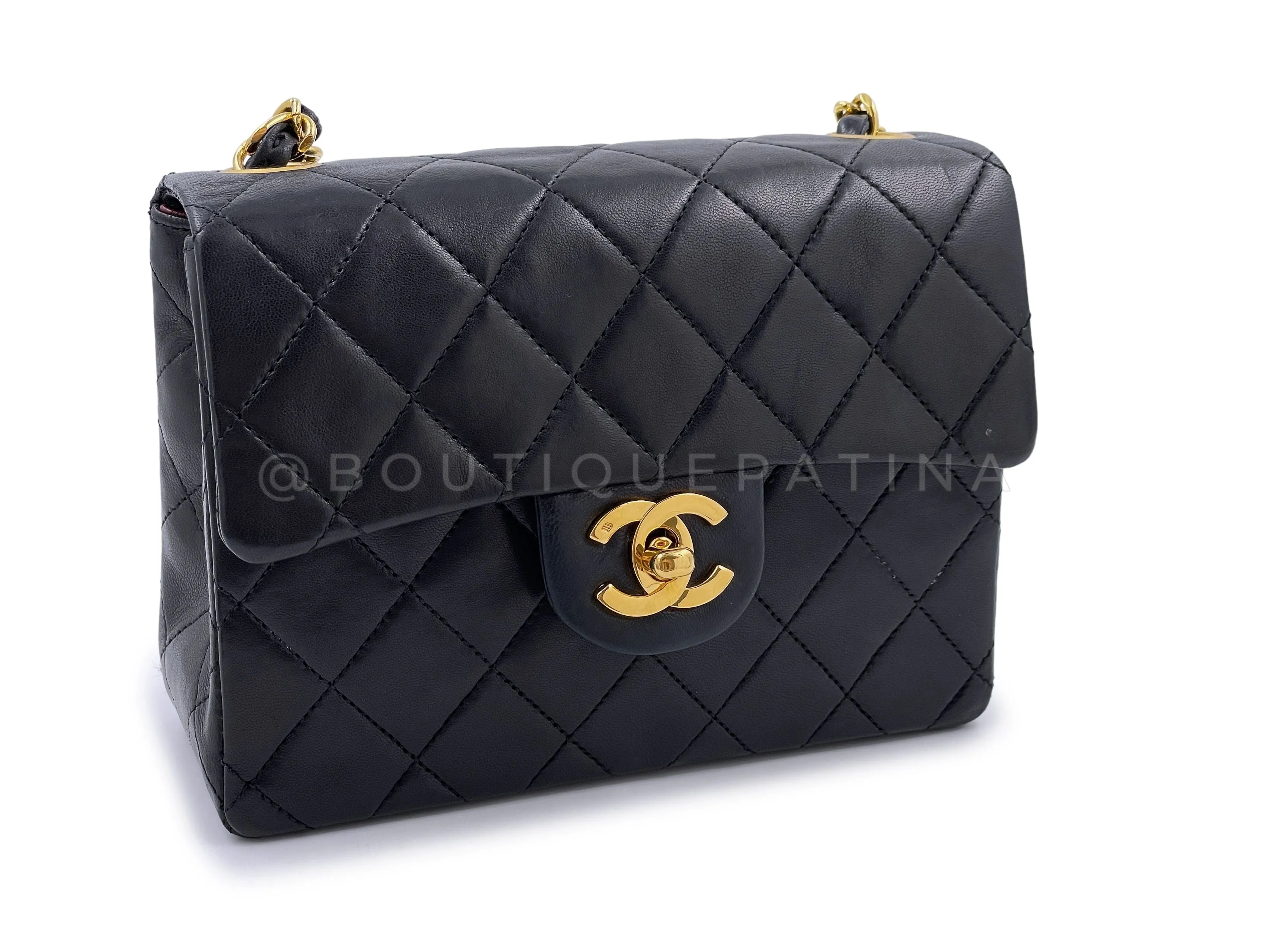 Chanel 1989 Vintage Black Square Mini Flap Bag 24k GHW Lambskin