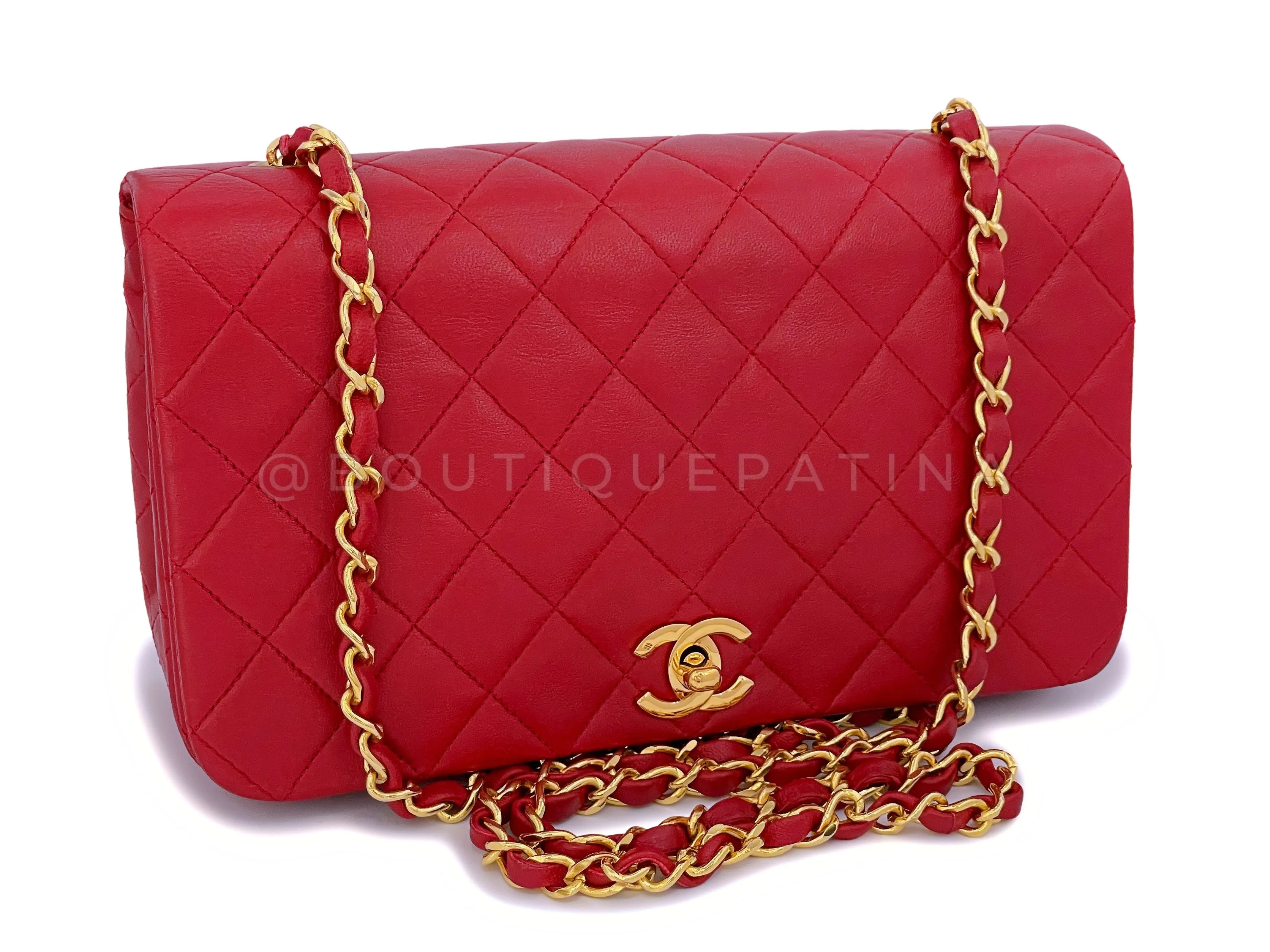 Chanel 1989 Vintage Red Classic Full Flap Bag 24k GHW