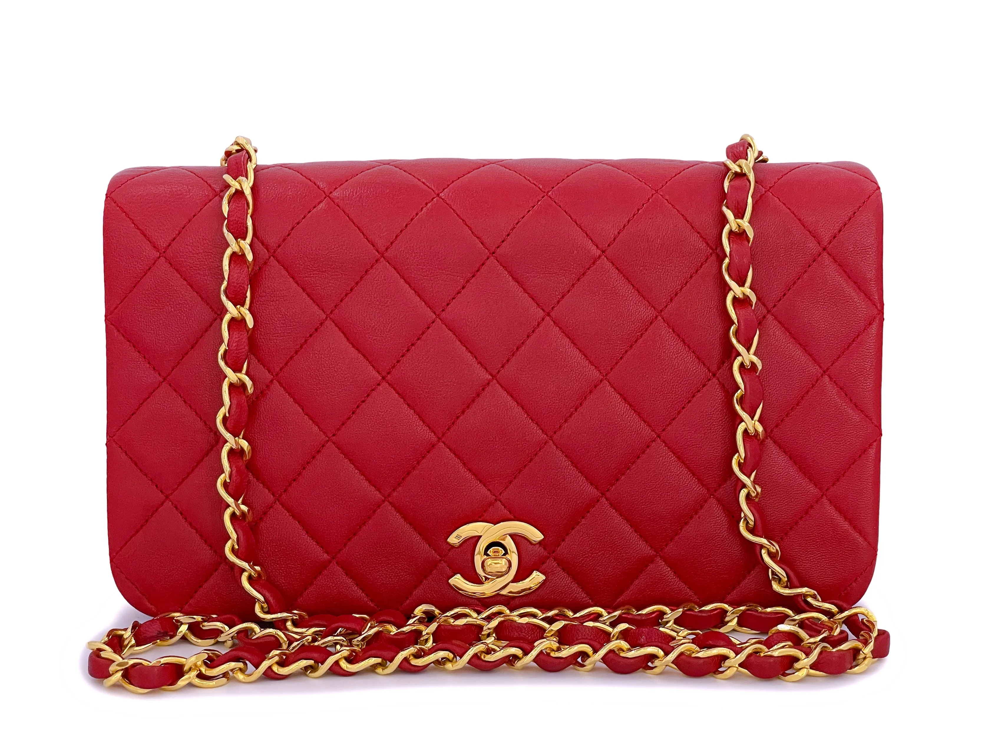 Chanel 1989 Vintage Red Classic Full Flap Bag 24k GHW