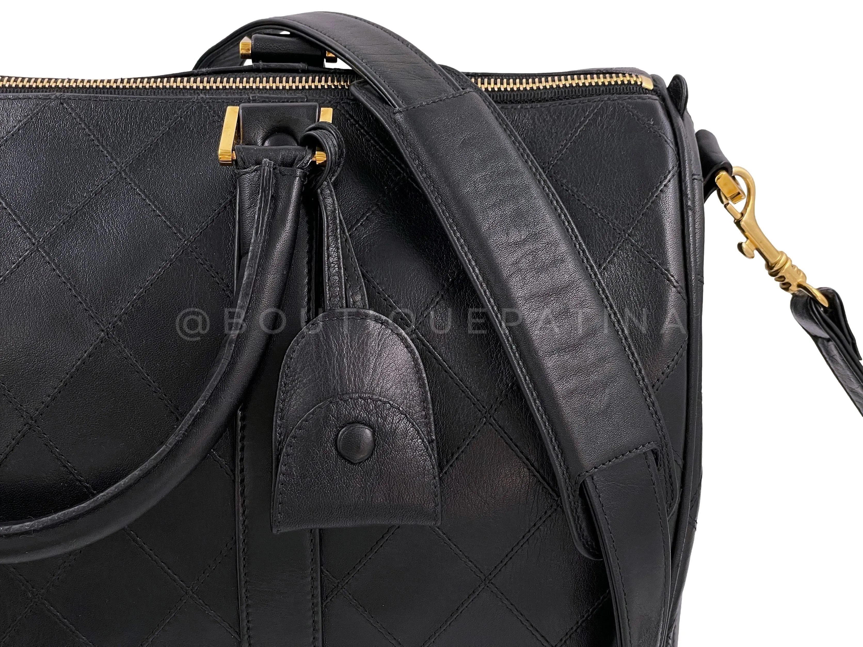 Chanel 1991 Vintage Black Quilted Duffle Bowler Bag 24k GHW