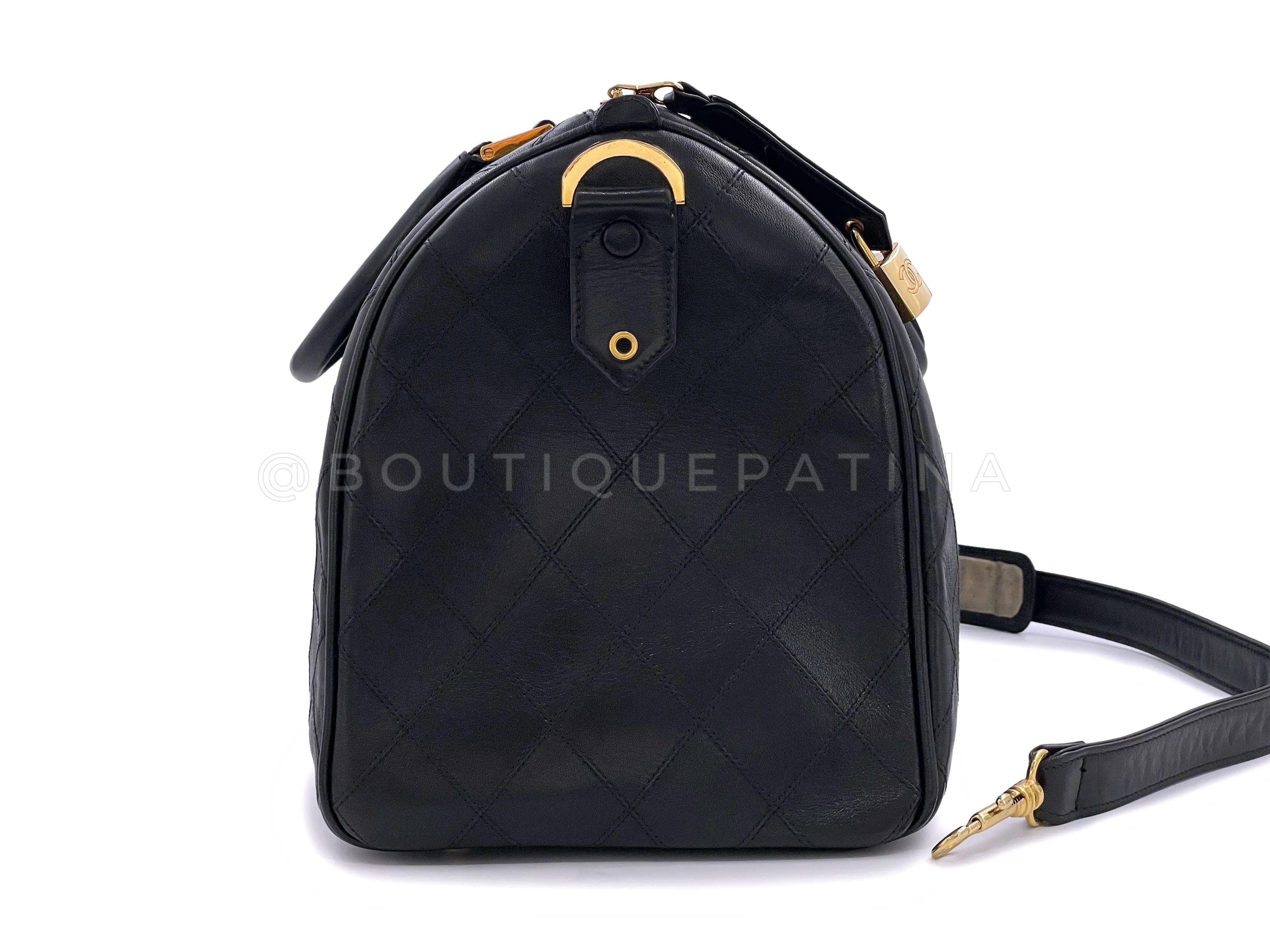 Chanel 1991 Vintage Black Quilted Duffle Bowler Bag 24k GHW