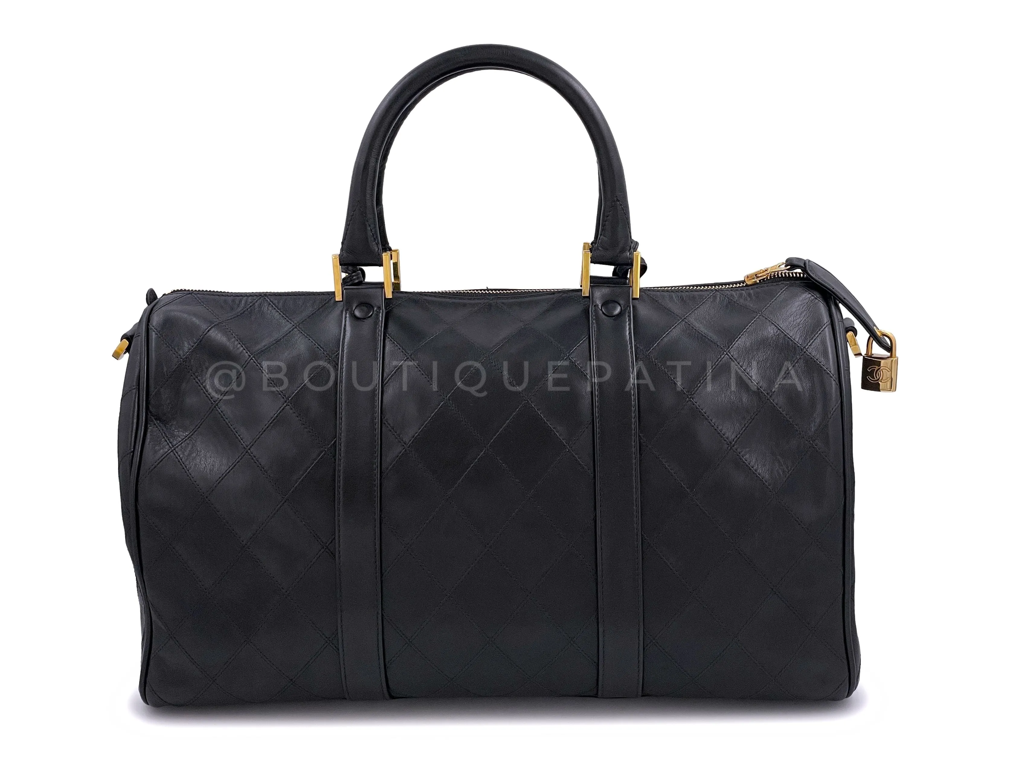 Chanel 1991 Vintage Black Quilted Duffle Bowler Bag 24k GHW