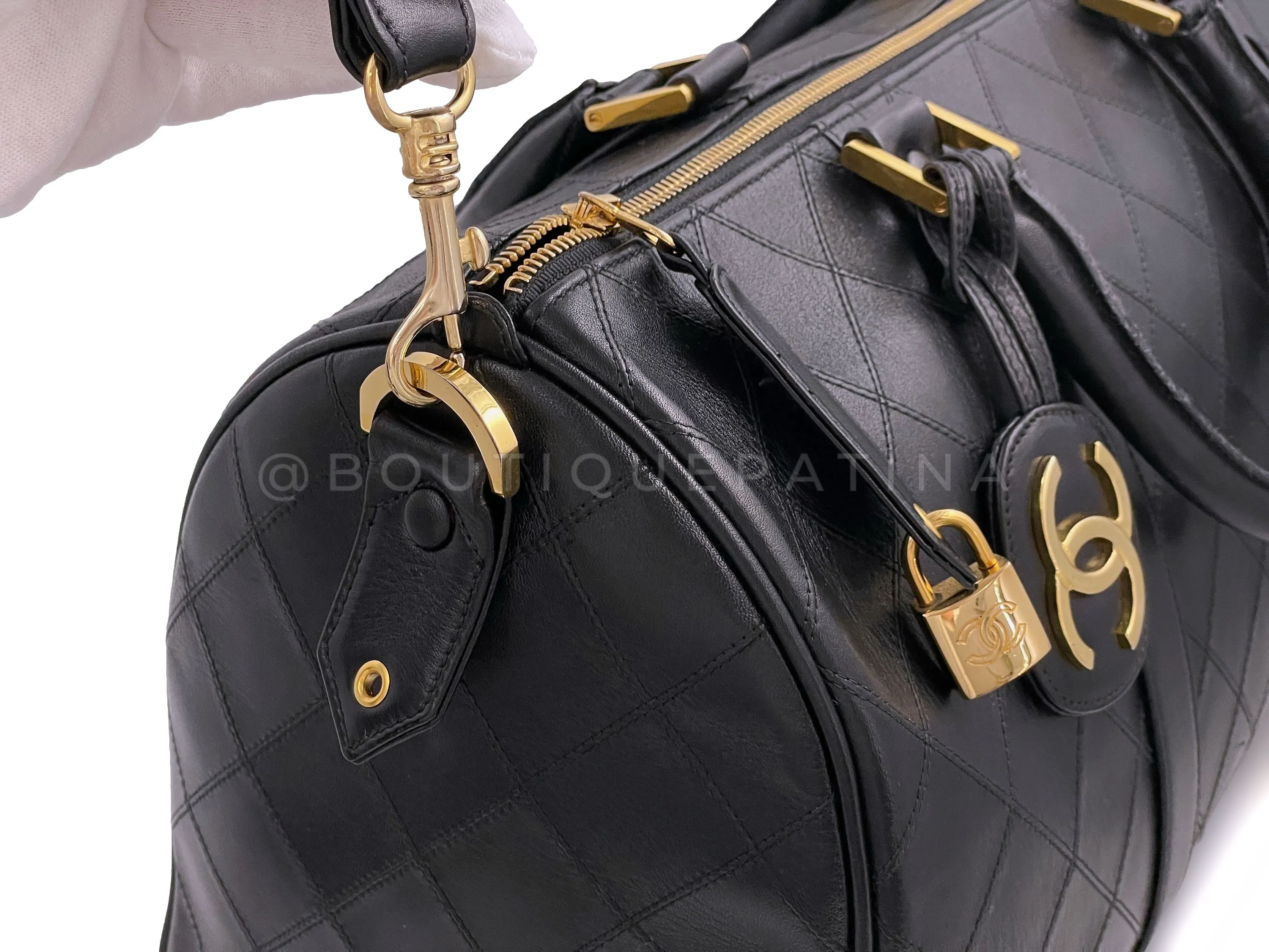 Chanel 1991 Vintage Black Quilted Duffle Bowler Bag 24k GHW