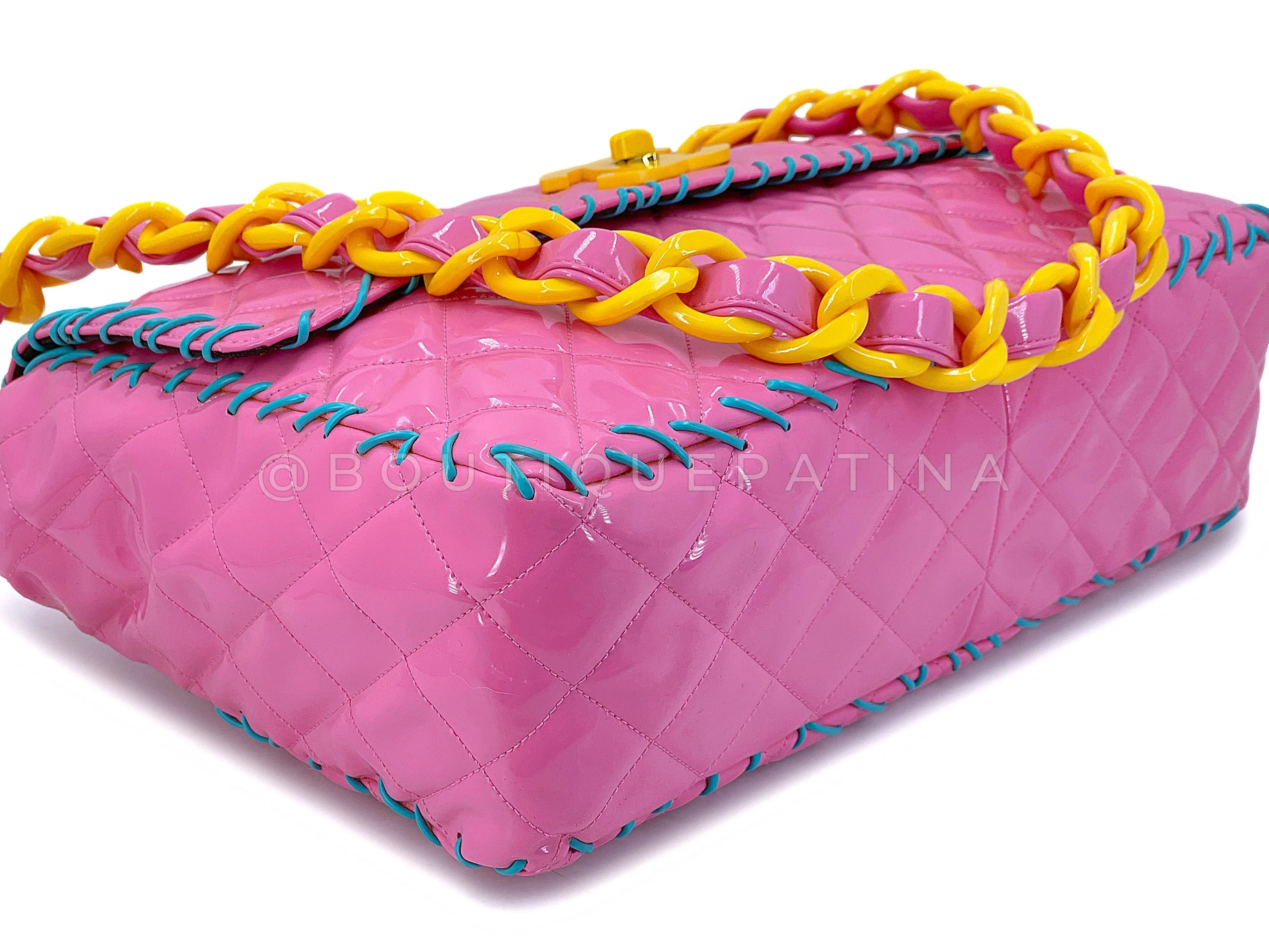 Chanel 1994 Spring Pink Patent Resin Chain Maxi Flap Bag