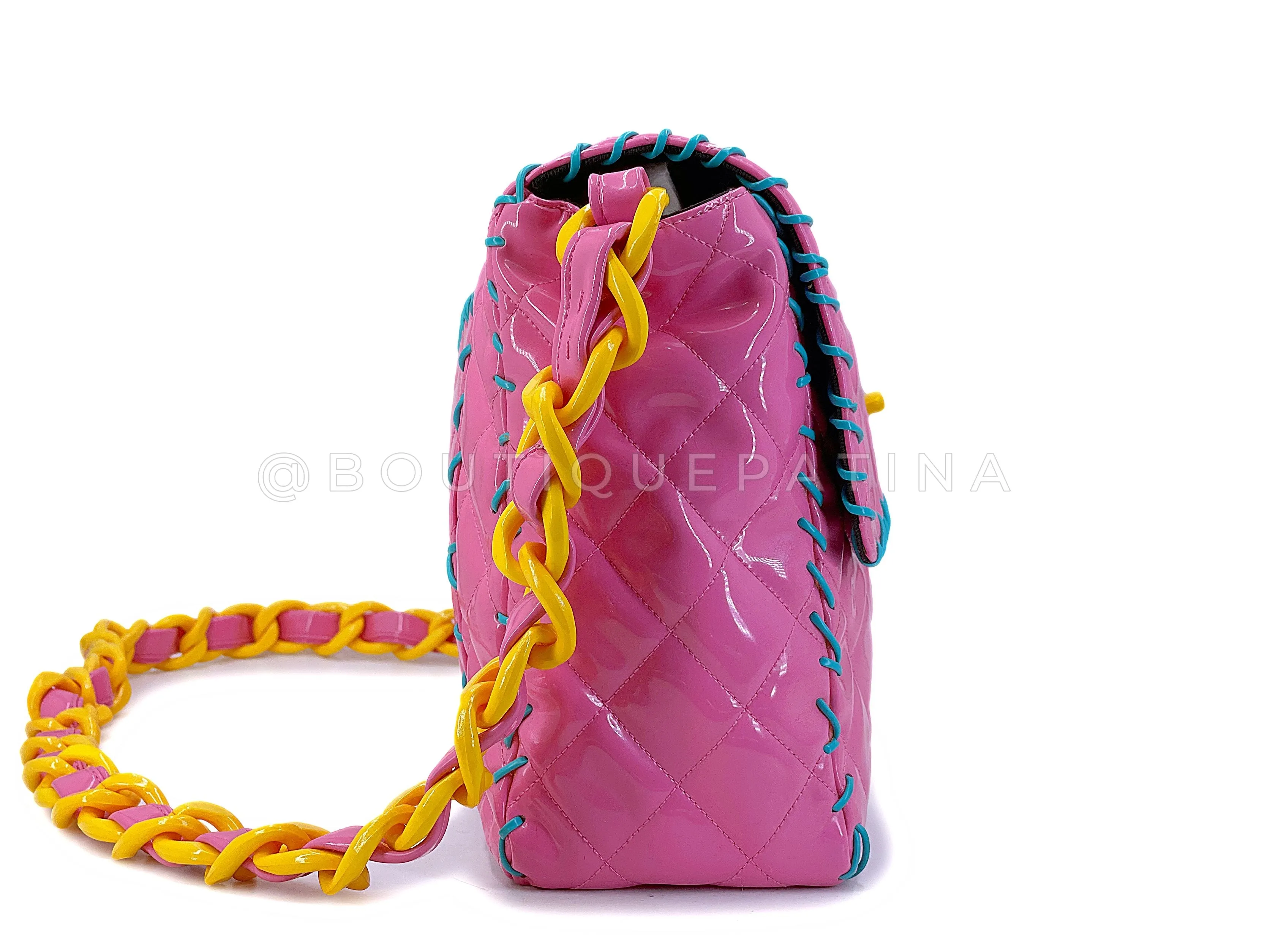 Chanel 1994 Spring Pink Patent Resin Chain Maxi Flap Bag