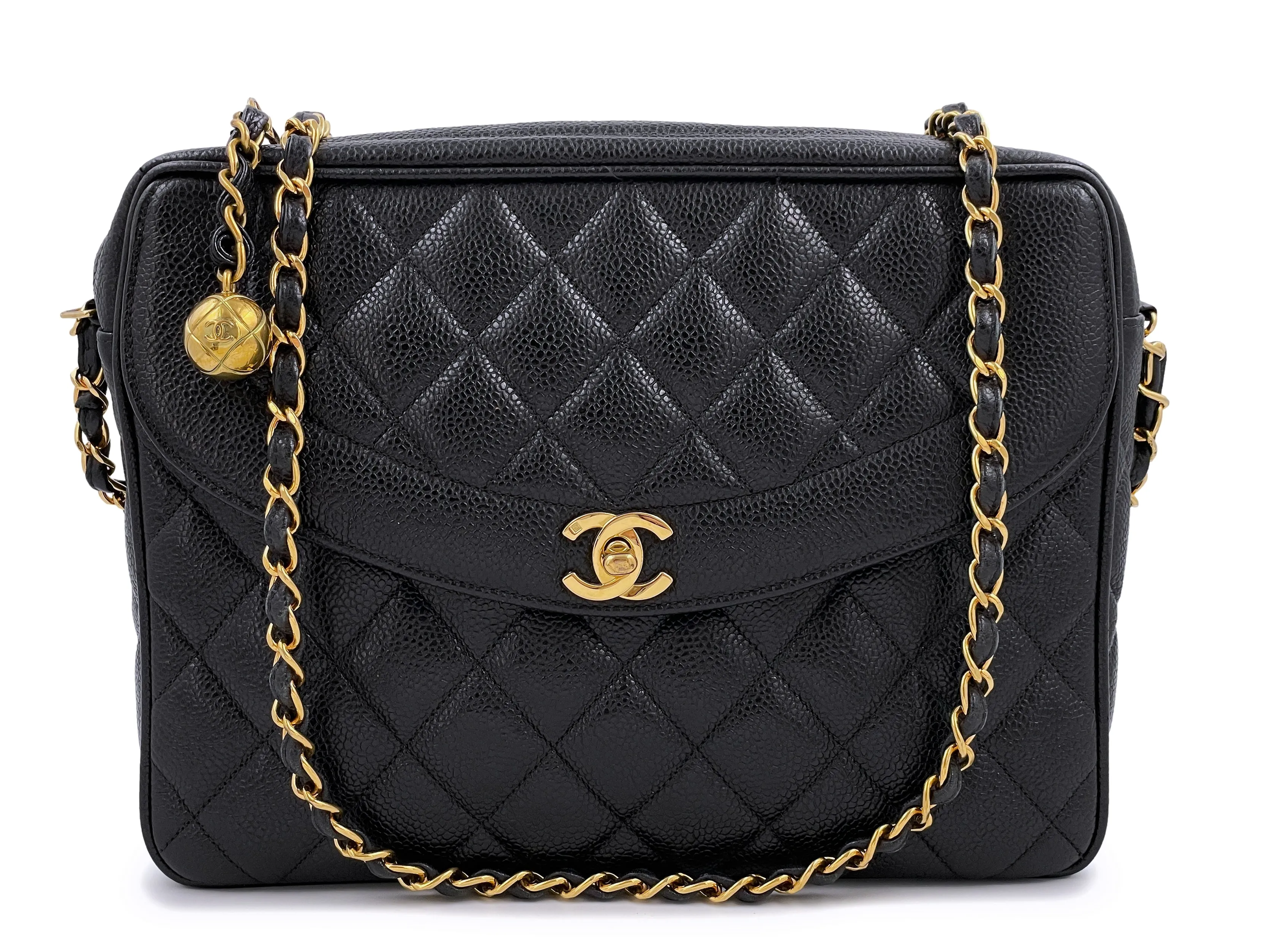 Chanel 1994 Vintage Black Caviar Flap Camera Case Bag 24k GHW