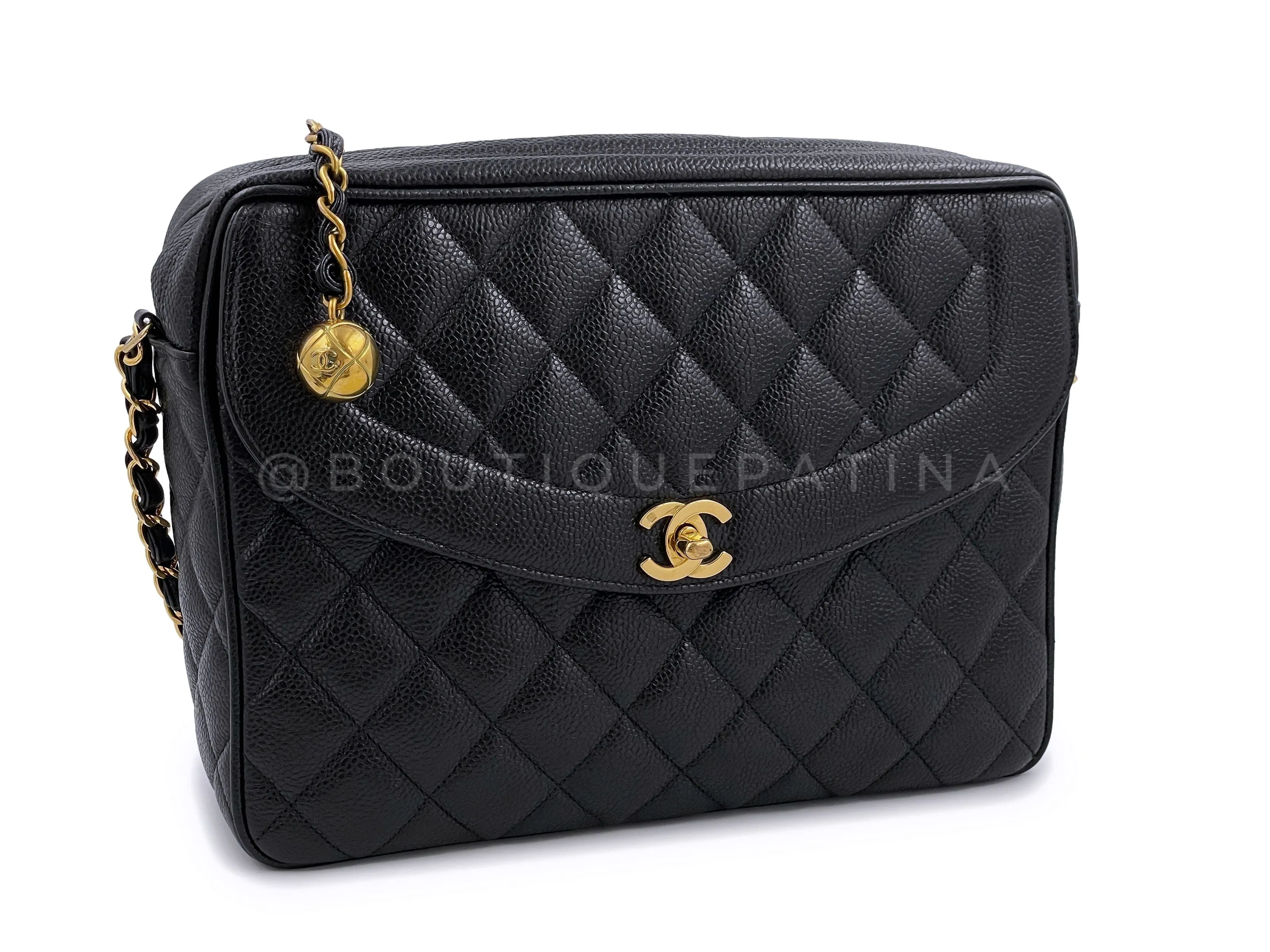 Chanel 1994 Vintage Black Caviar Flap Camera Case Bag 24k GHW