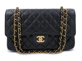 Chanel 2002 Vintage Black Caviar Medium Classic Double Flap Bag 24k GHW