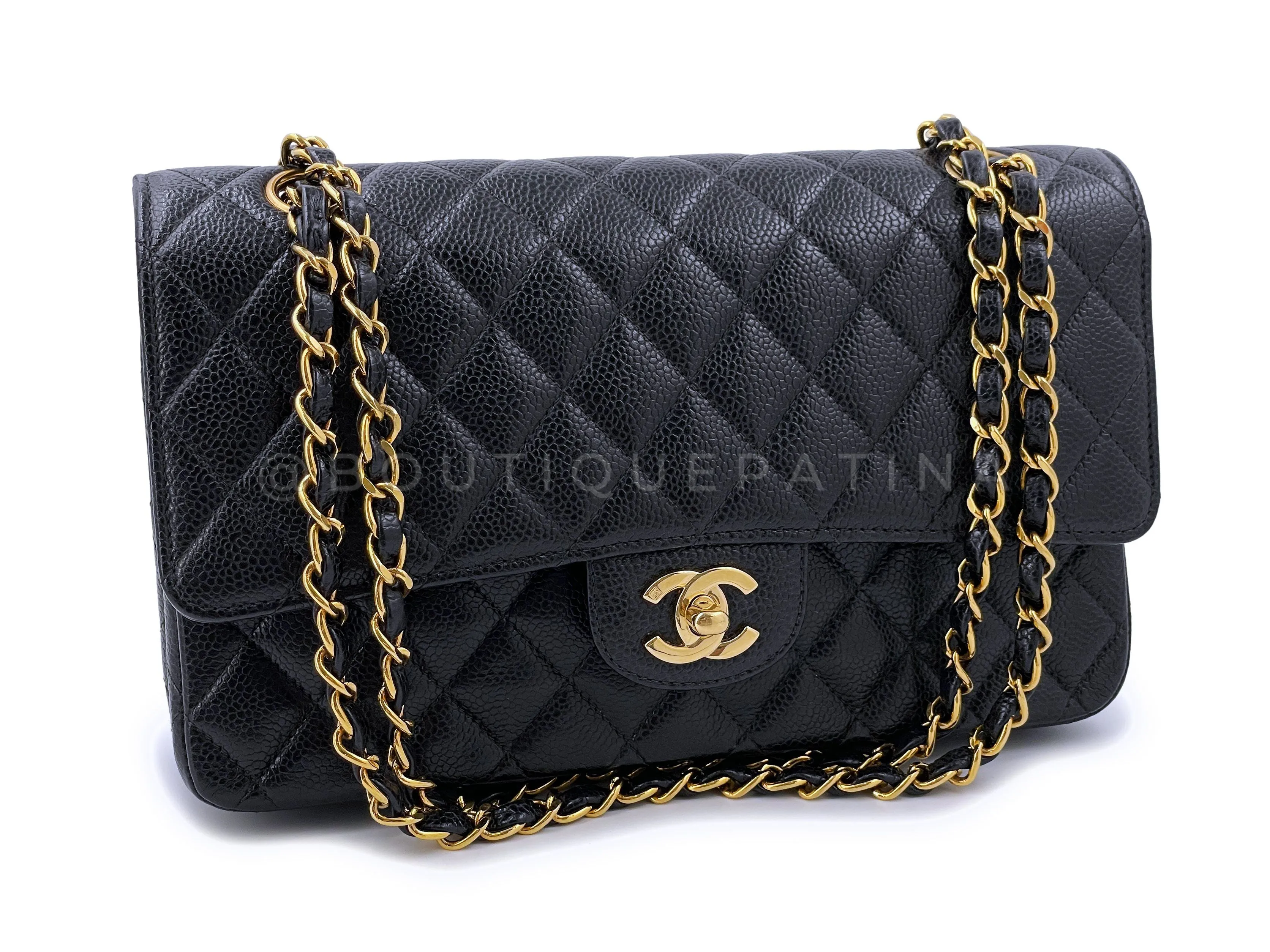 Chanel 2002 Vintage Black Caviar Medium Classic Double Flap Bag 24k GHW