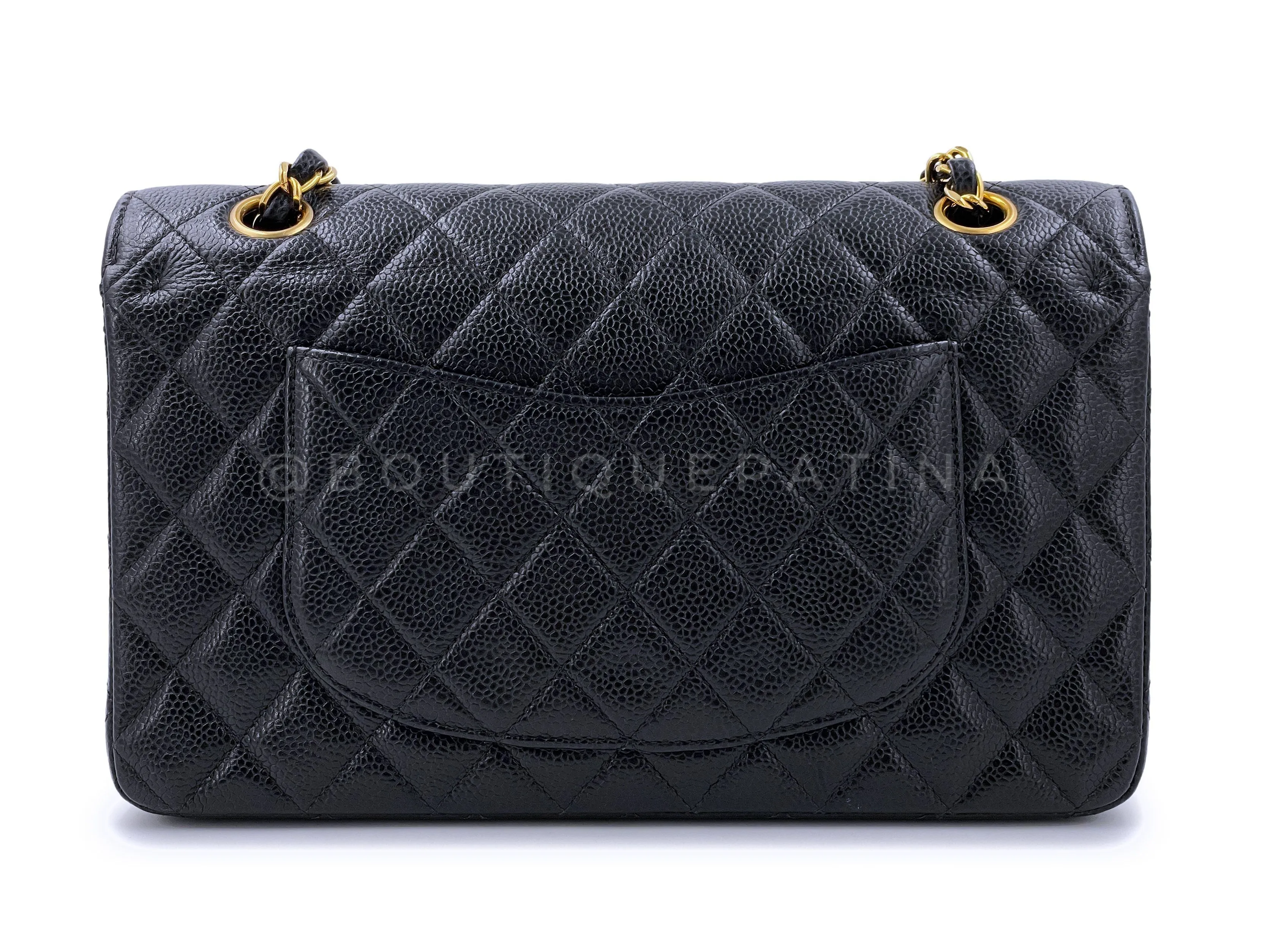 Chanel 2002 Vintage Black Caviar Medium Classic Double Flap Bag 24k GHW