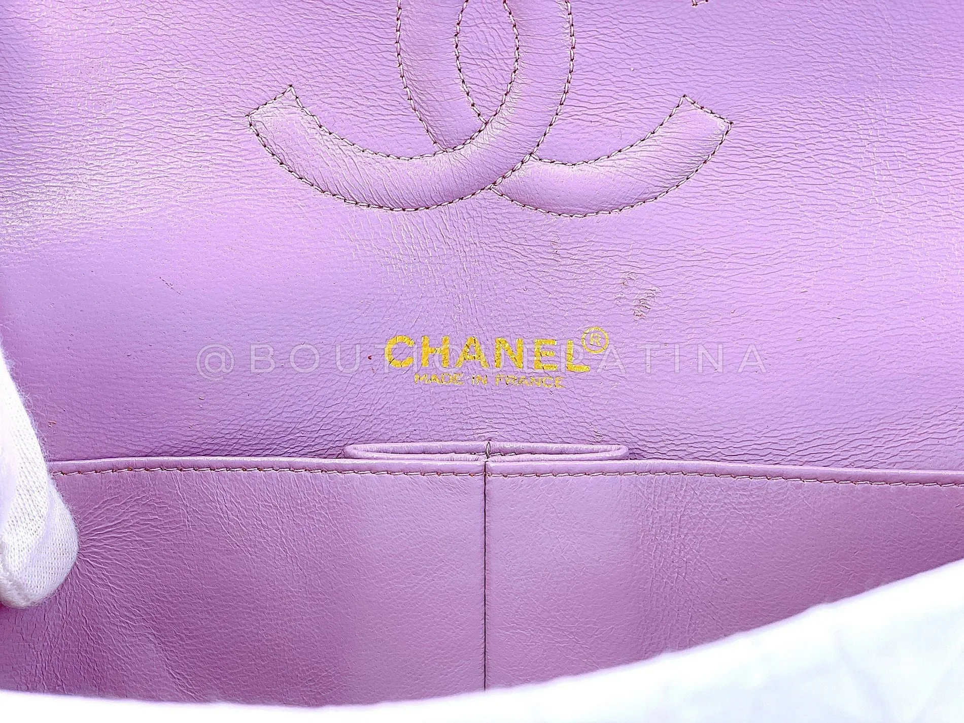 Chanel 2003 Vintage Lilac Caviar Medium Classic Double Flap Bag 24k GHW