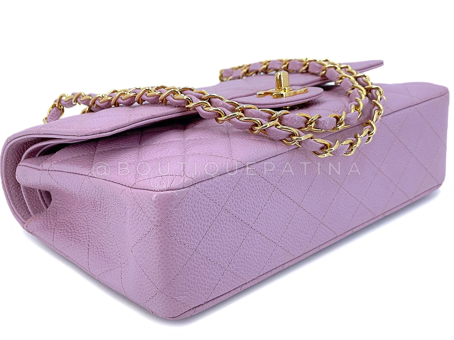 Chanel 2003 Vintage Lilac Caviar Medium Classic Double Flap Bag 24k GHW