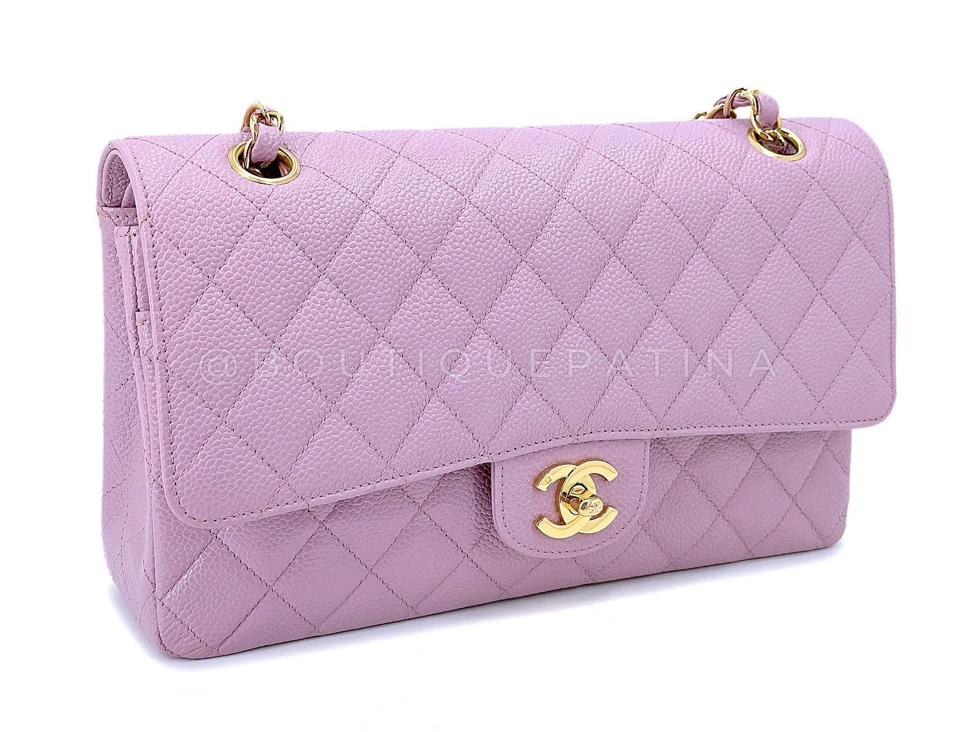 Chanel 2003 Vintage Lilac Caviar Medium Classic Double Flap Bag 24k GHW