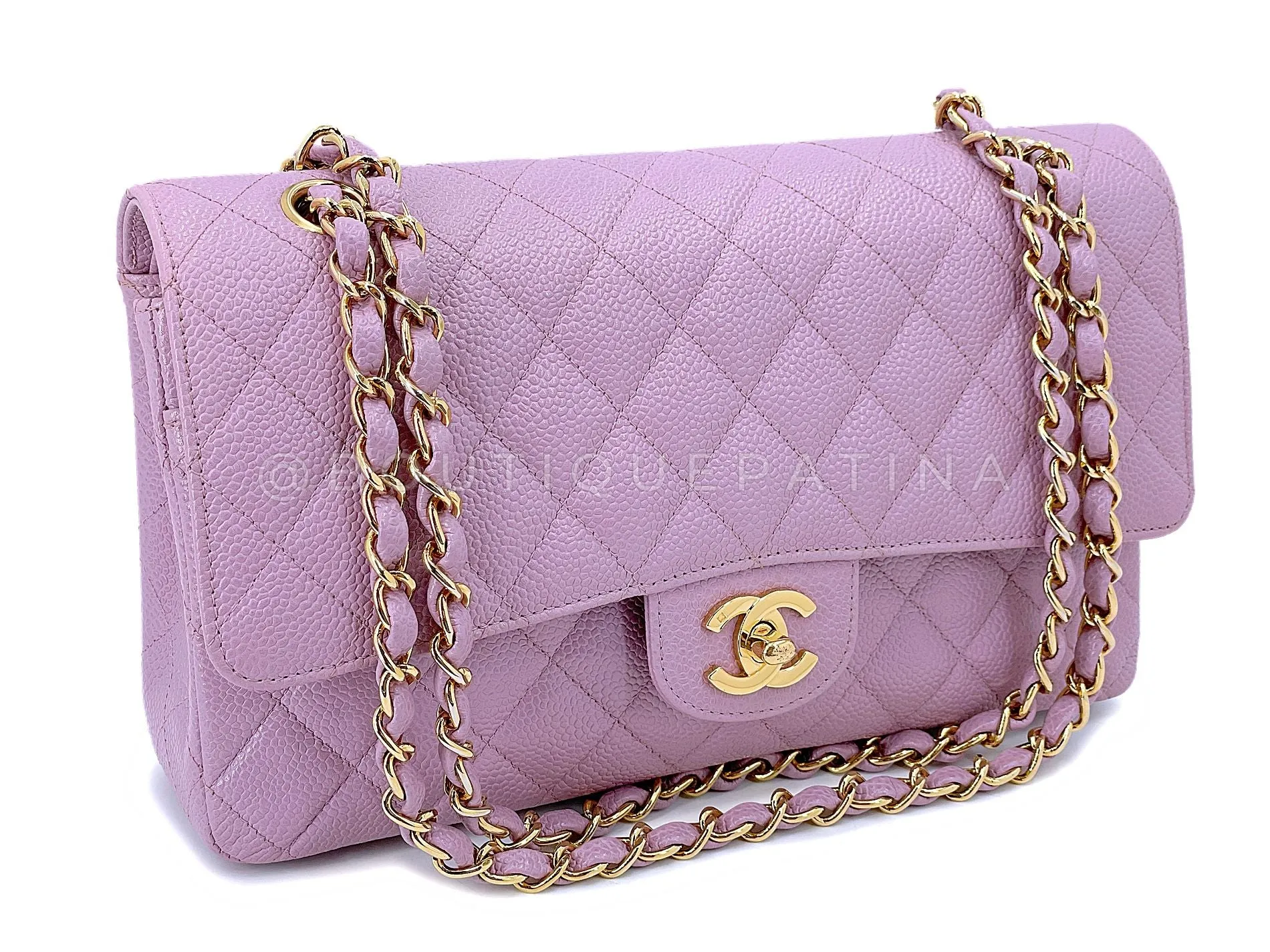 Chanel 2003 Vintage Lilac Caviar Medium Classic Double Flap Bag 24k GHW