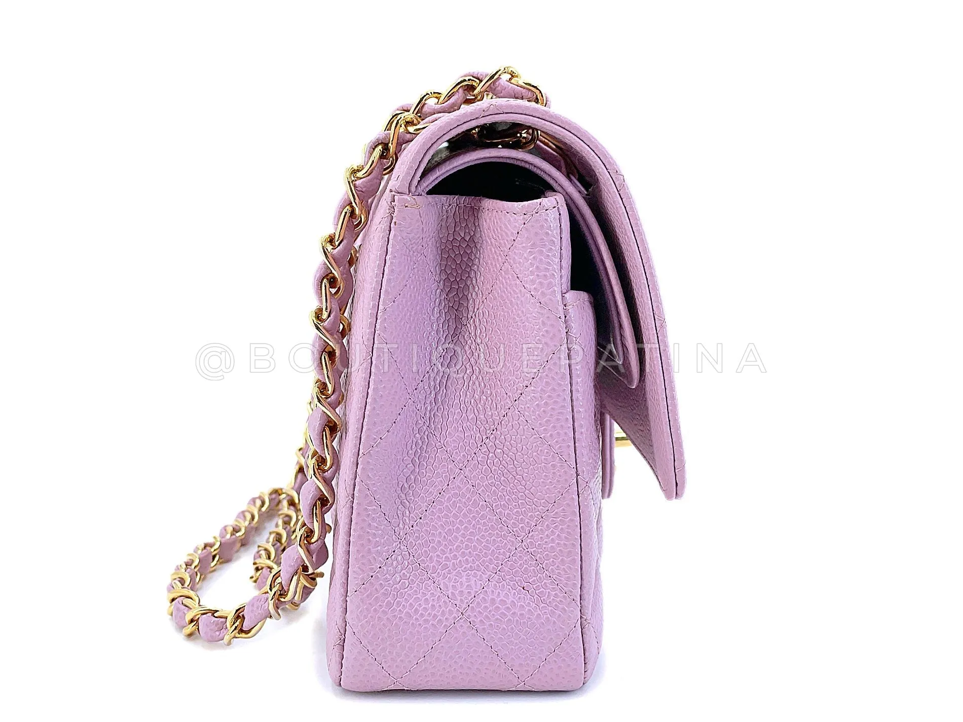 Chanel 2003 Vintage Lilac Caviar Medium Classic Double Flap Bag 24k GHW