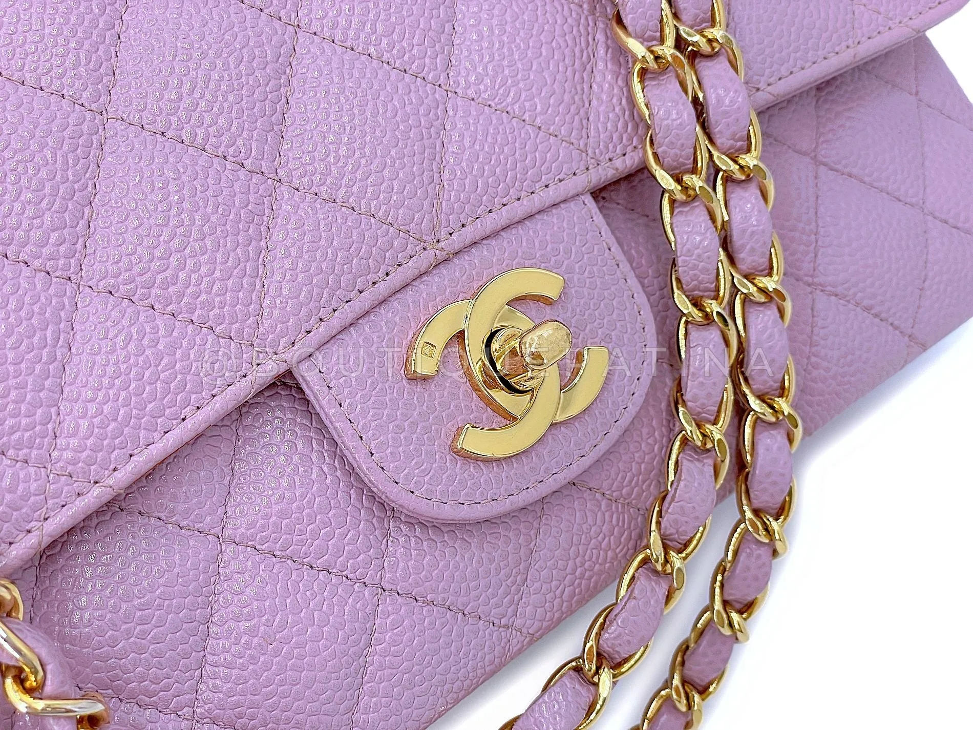 Chanel 2003 Vintage Lilac Caviar Medium Classic Double Flap Bag 24k GHW