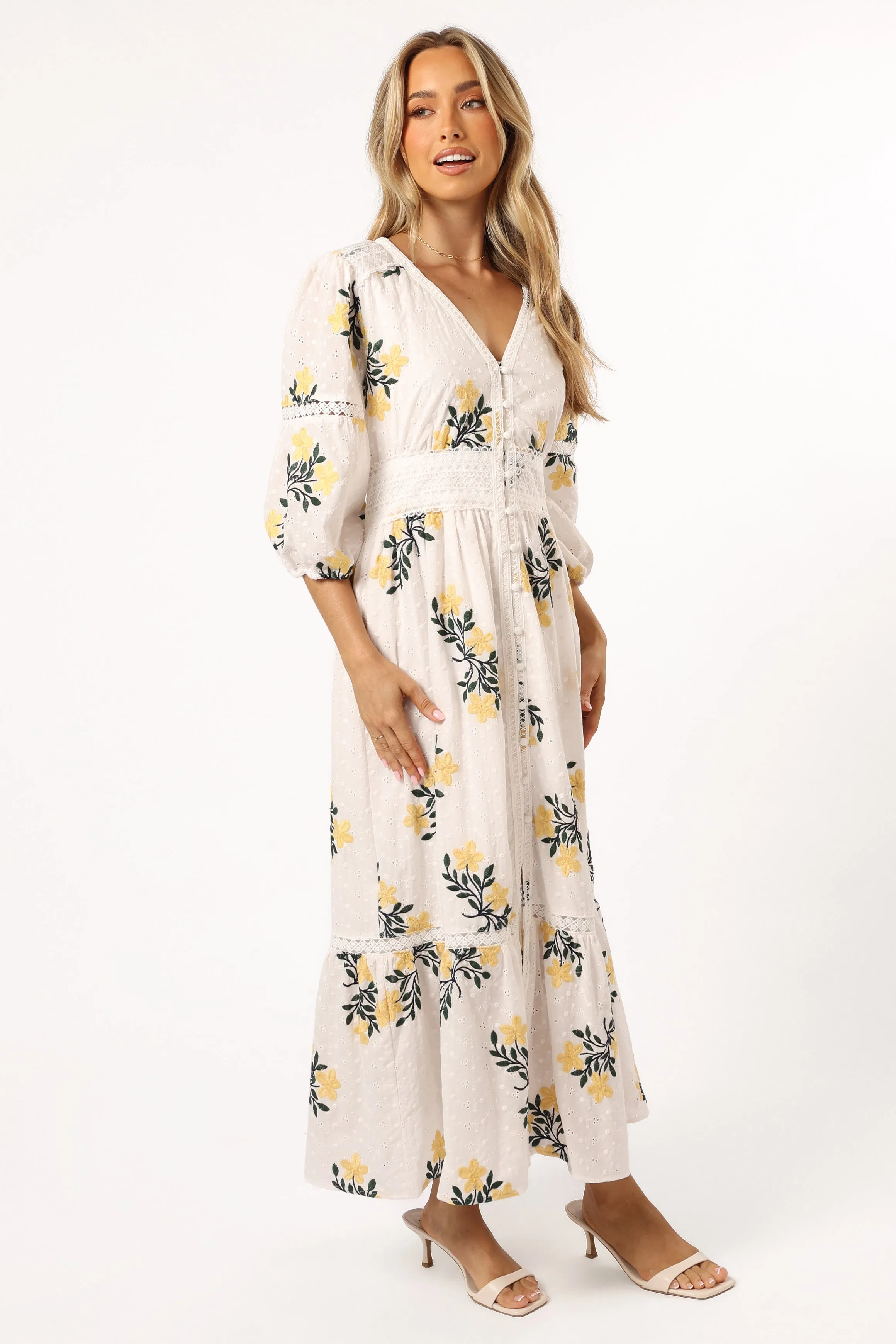 Christie Maxi Dress - White Yellow Floral