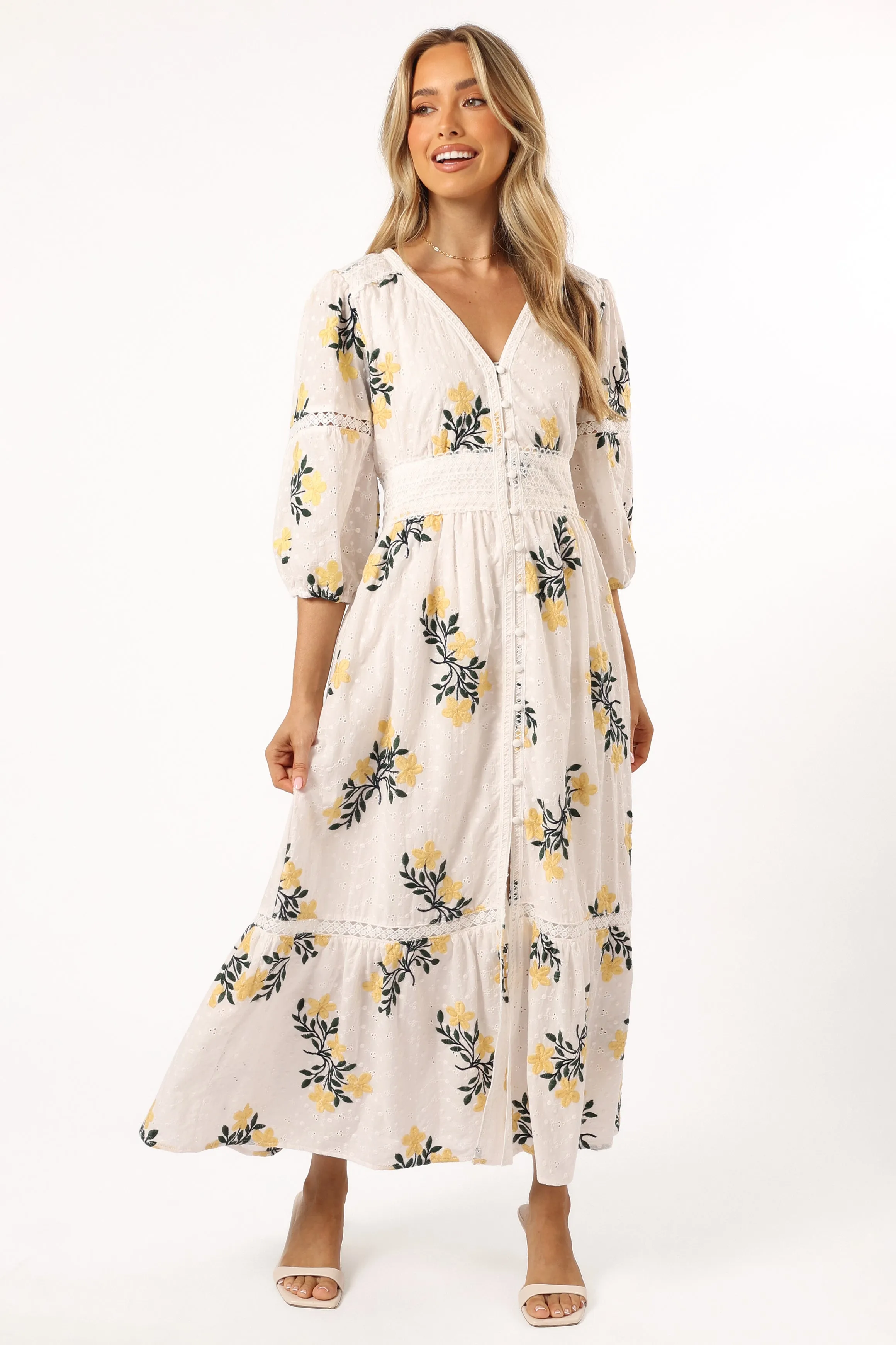 Christie Maxi Dress - White Yellow Floral