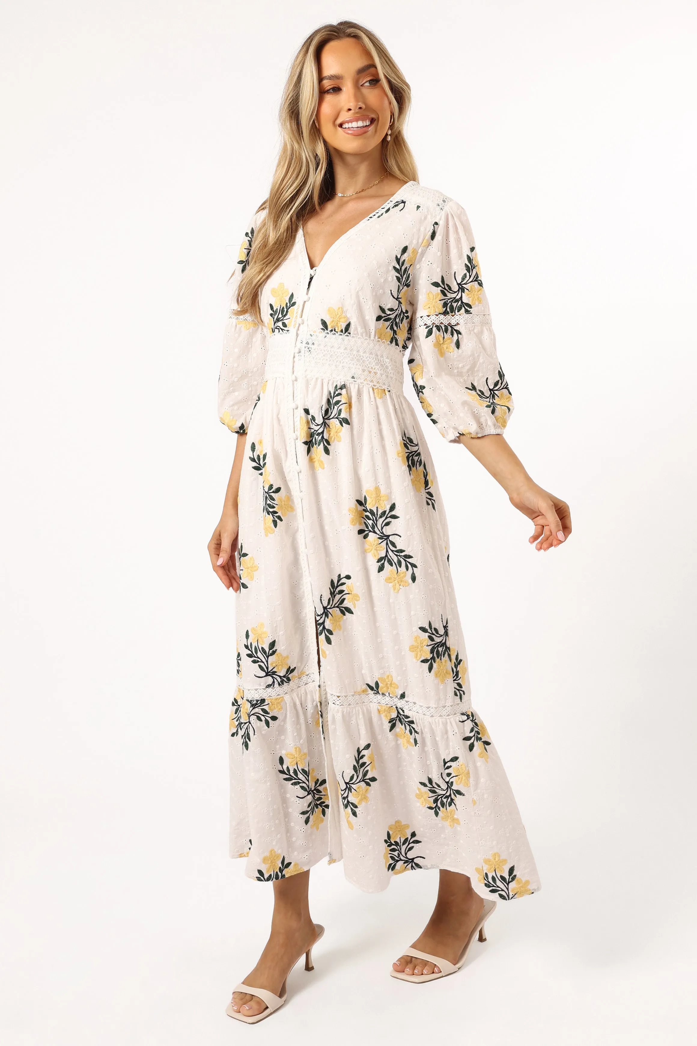 Christie Maxi Dress - White Yellow Floral