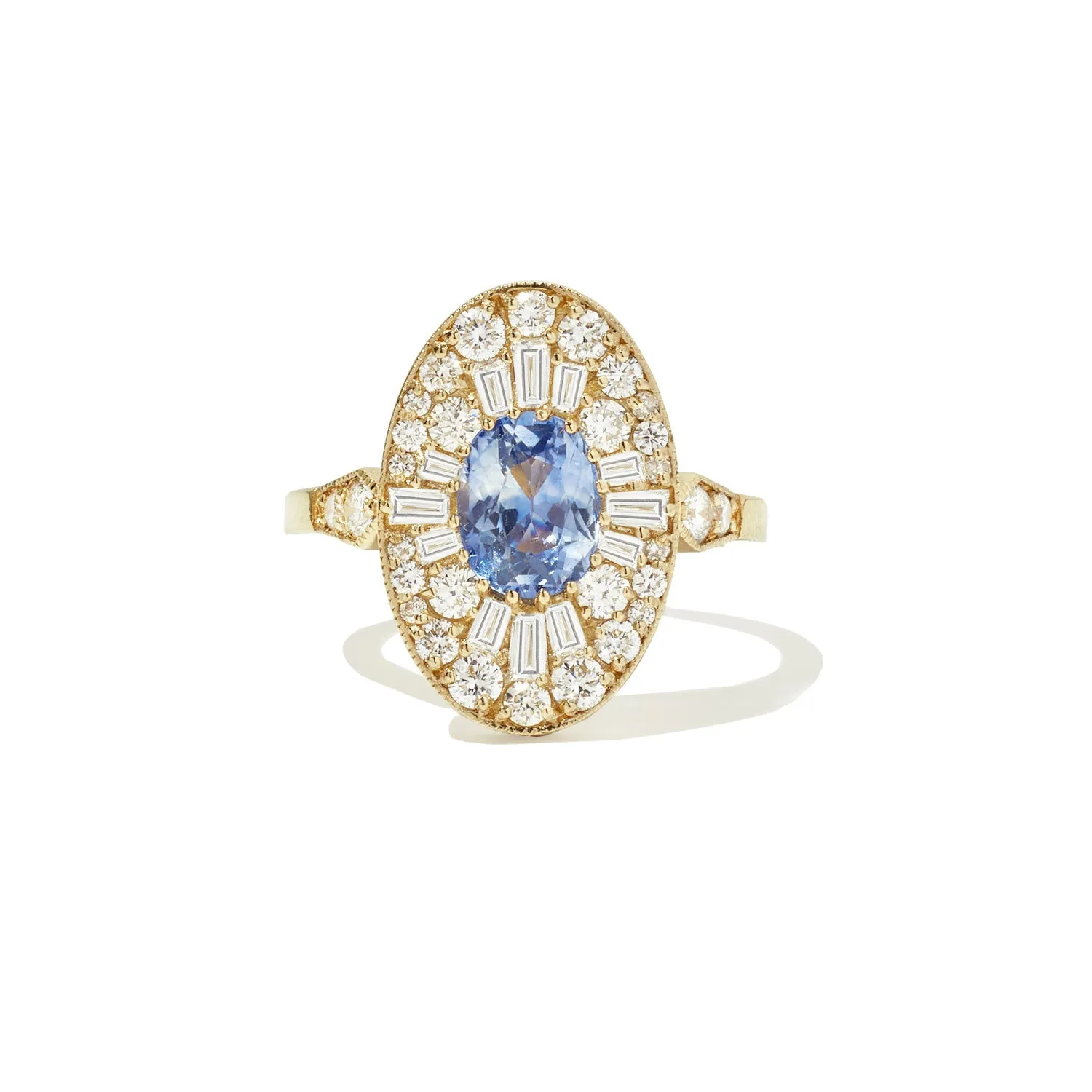 Cornflower Blue Sapphire Oval Ballerina Diamond Mosaic Ring