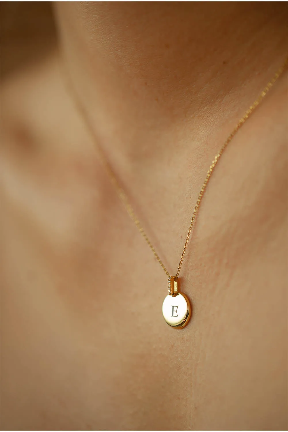 Engravable Round Pavé Necklace 14K Gold Plated