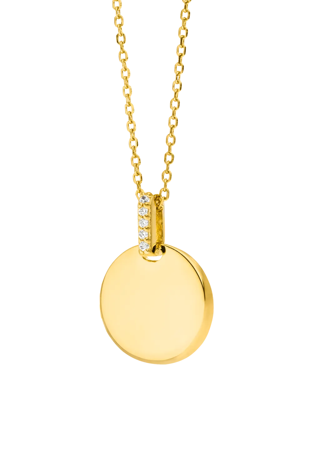 Engravable Round Pavé Necklace 14K Gold Plated